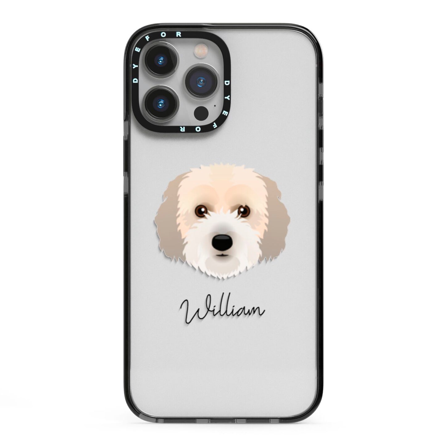 Cockachon Personalised iPhone 13 Pro Max Black Impact Case on Silver phone