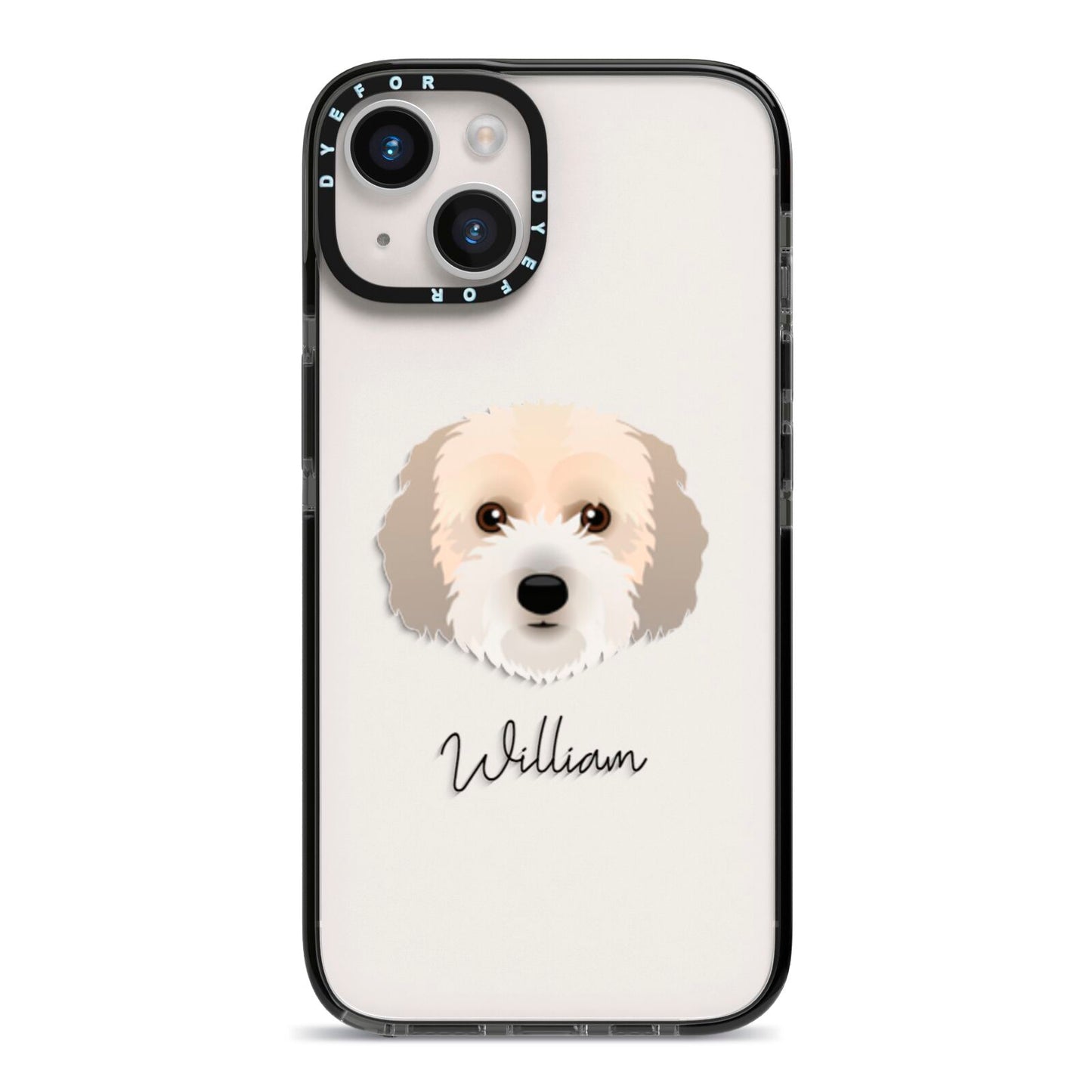 Cockachon Personalised iPhone 14 Black Impact Case on Silver phone
