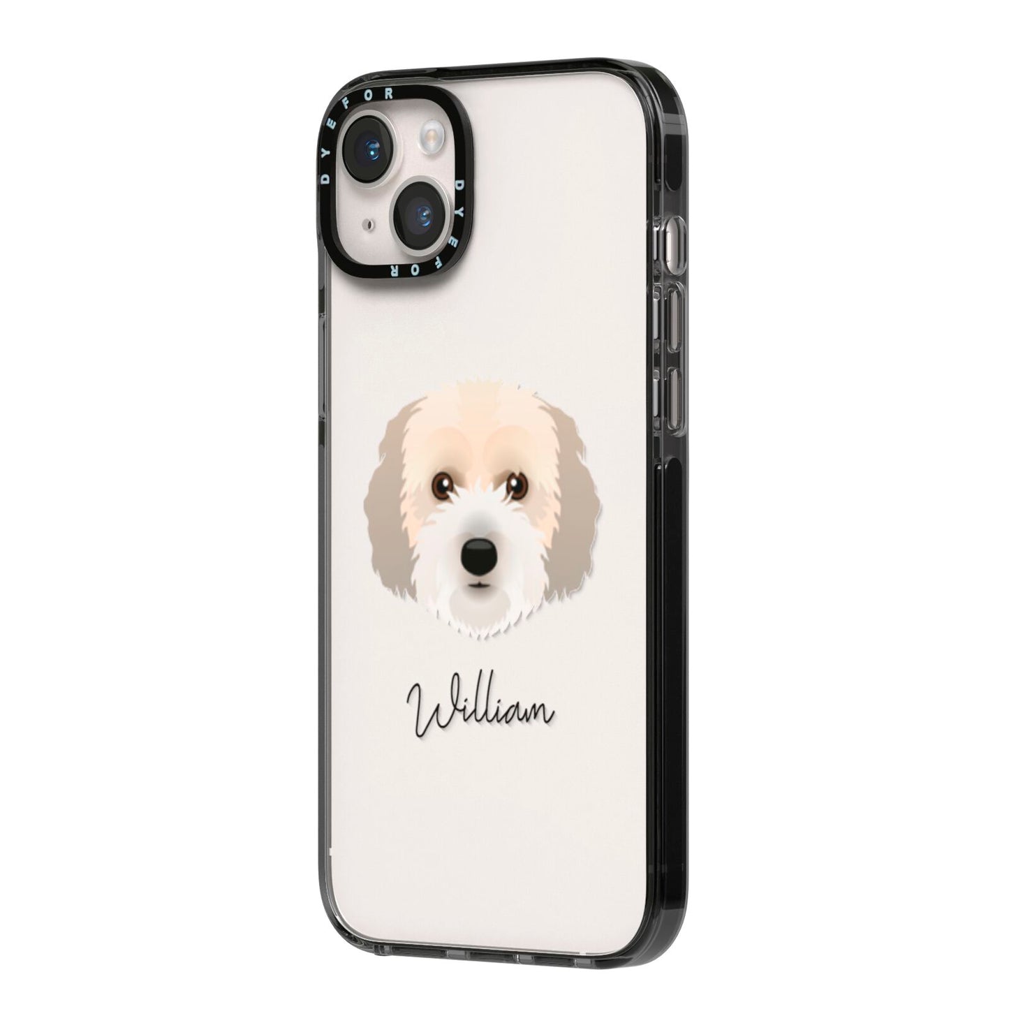 Cockachon Personalised iPhone 14 Plus Black Impact Case Side Angle on Silver phone