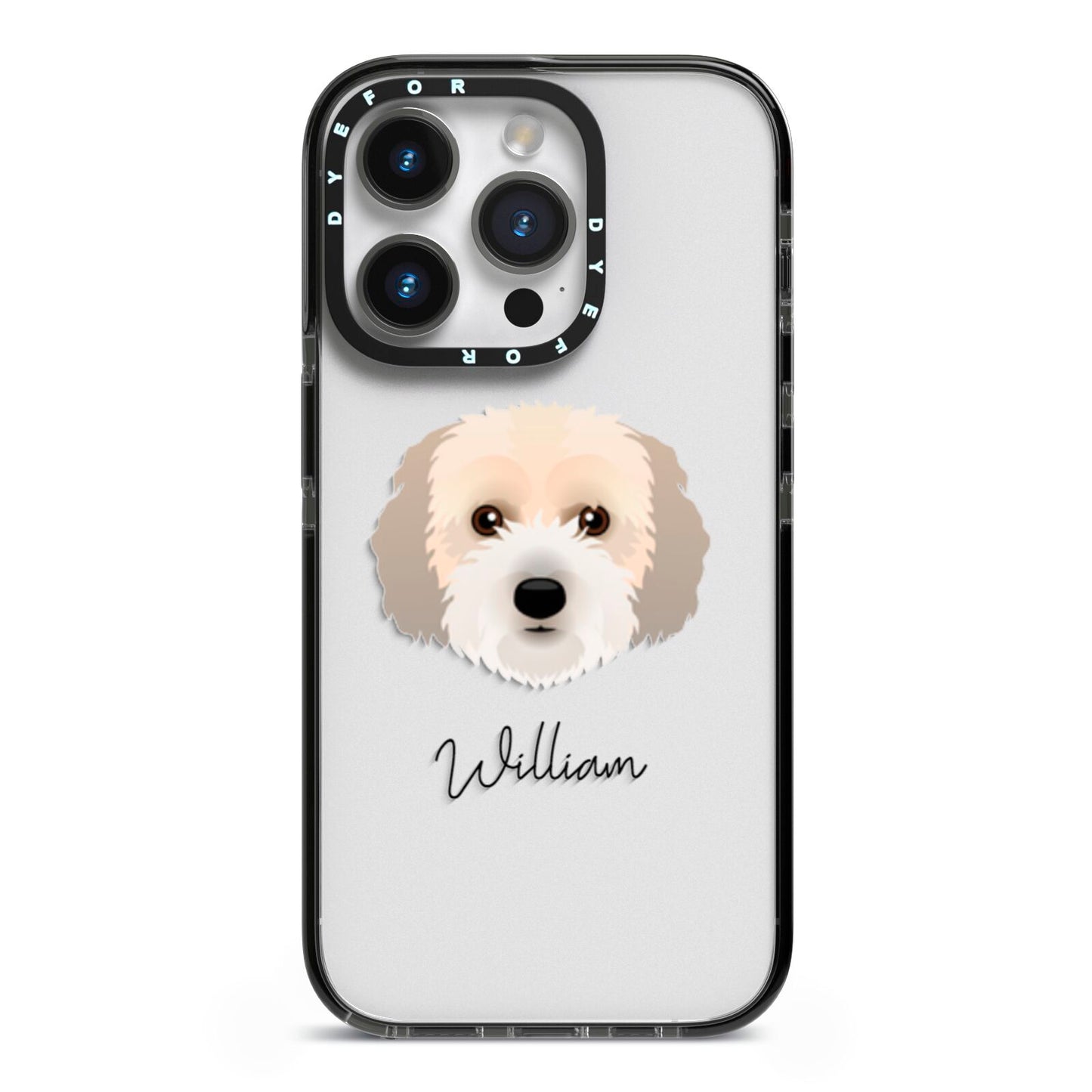 Cockachon Personalised iPhone 14 Pro Black Impact Case on Silver phone