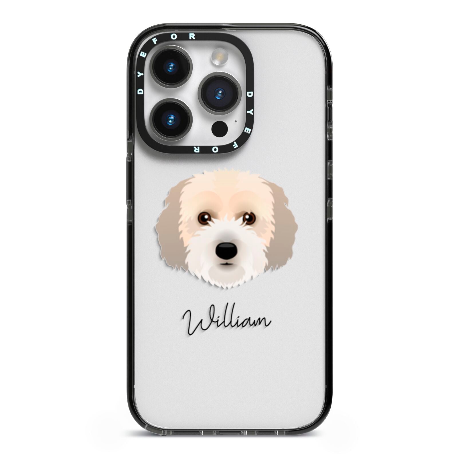 Cockachon Personalised iPhone 14 Pro Black Impact Case on Silver phone
