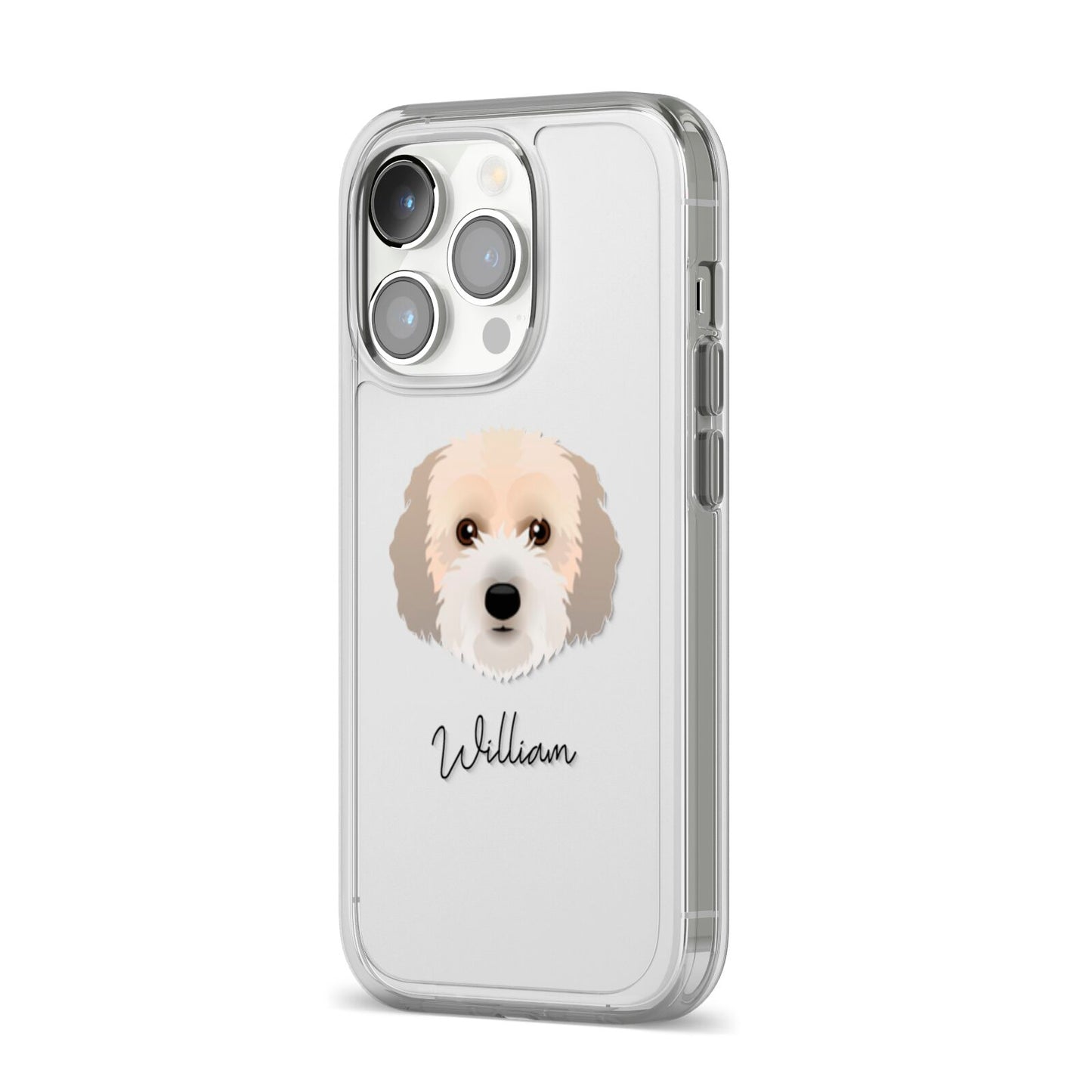 Cockachon Personalised iPhone 14 Pro Clear Tough Case Silver Angled Image