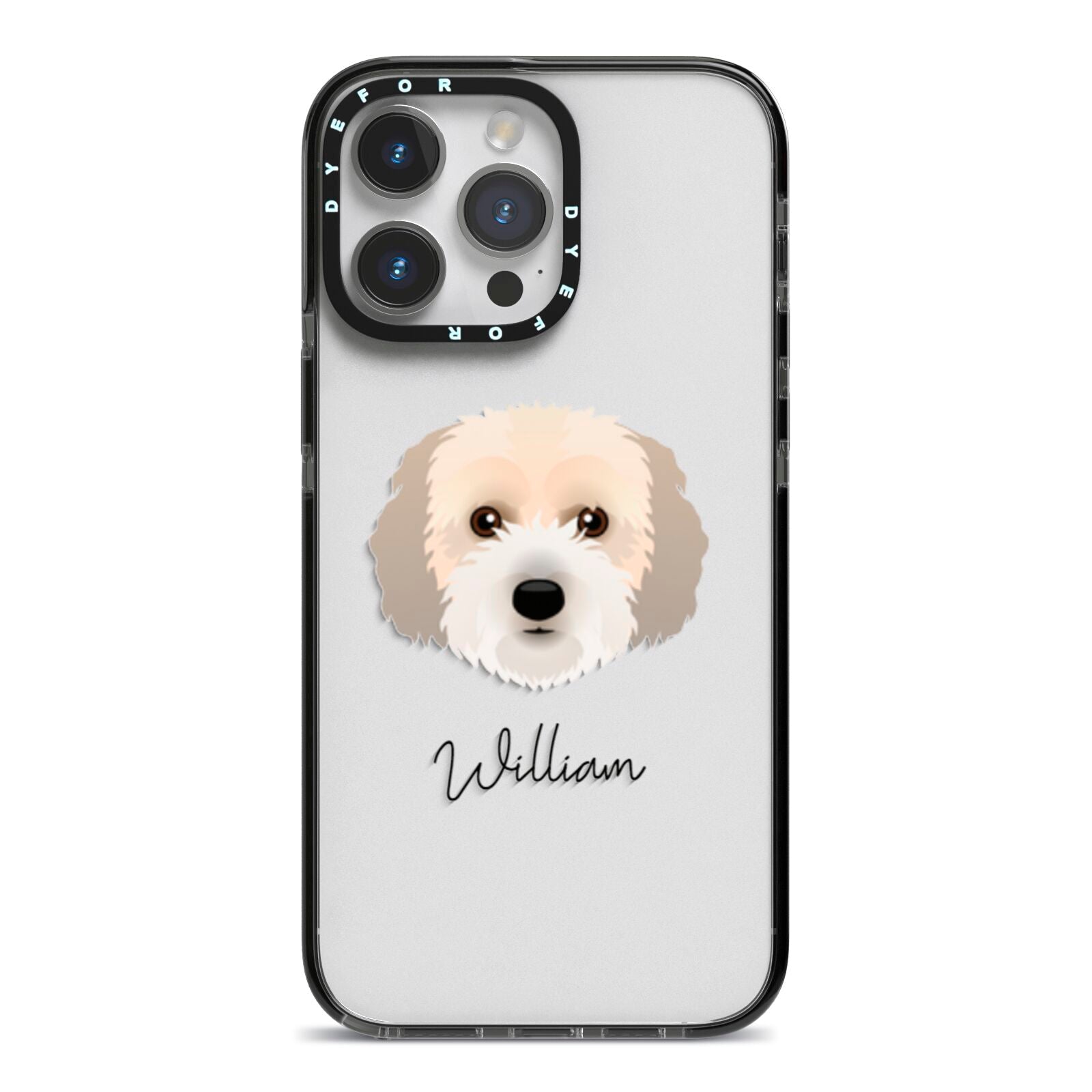 Cockachon Personalised iPhone 14 Pro Max Black Impact Case on Silver phone