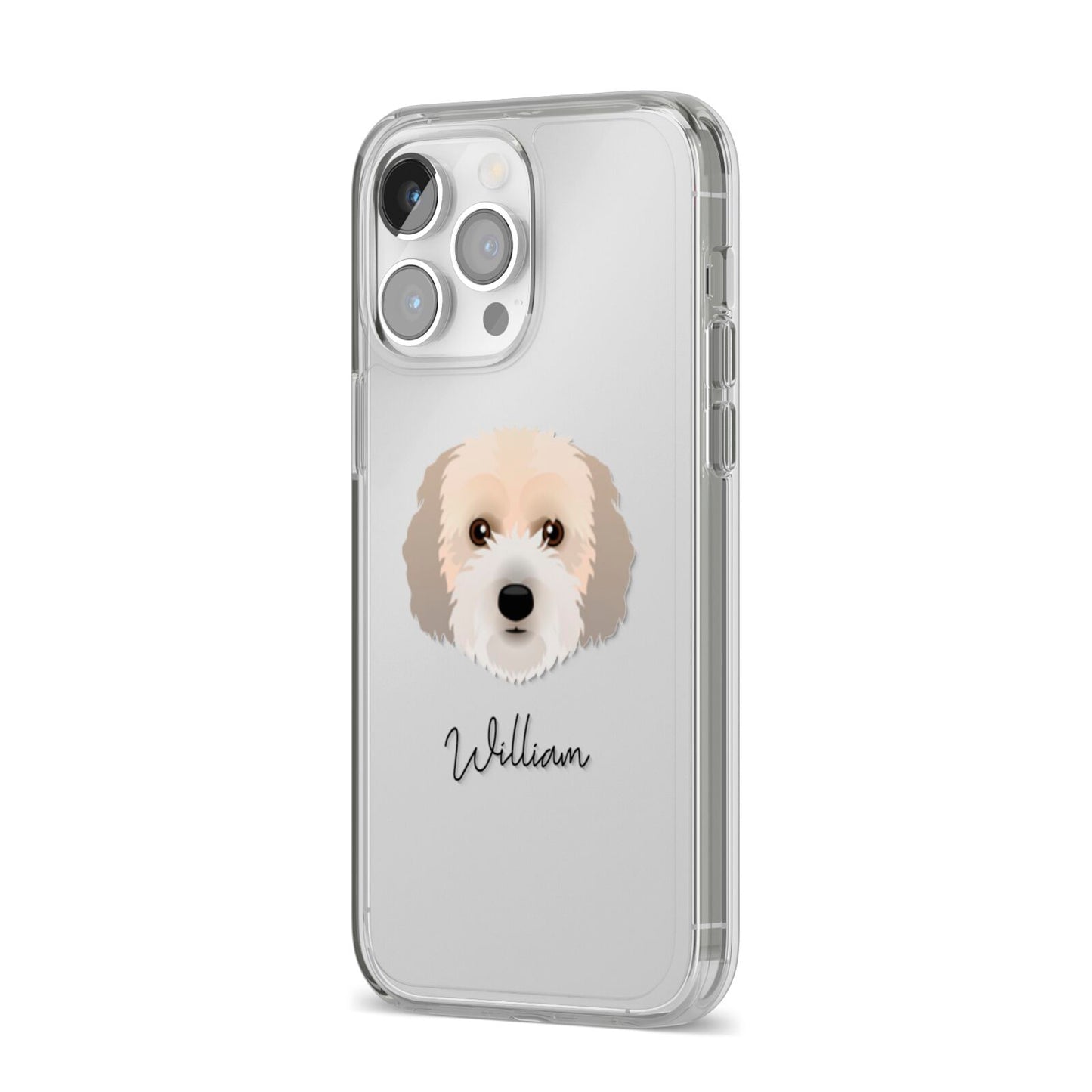 Cockachon Personalised iPhone 14 Pro Max Clear Tough Case Silver Angled Image