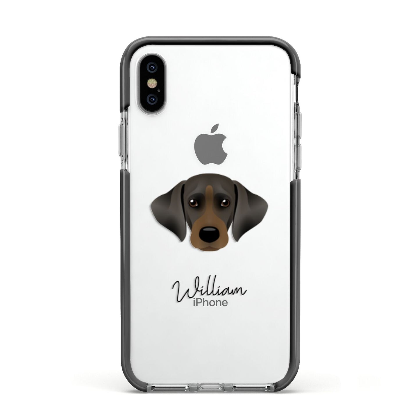 Cockador Personalised Apple iPhone Xs Impact Case Black Edge on Silver Phone