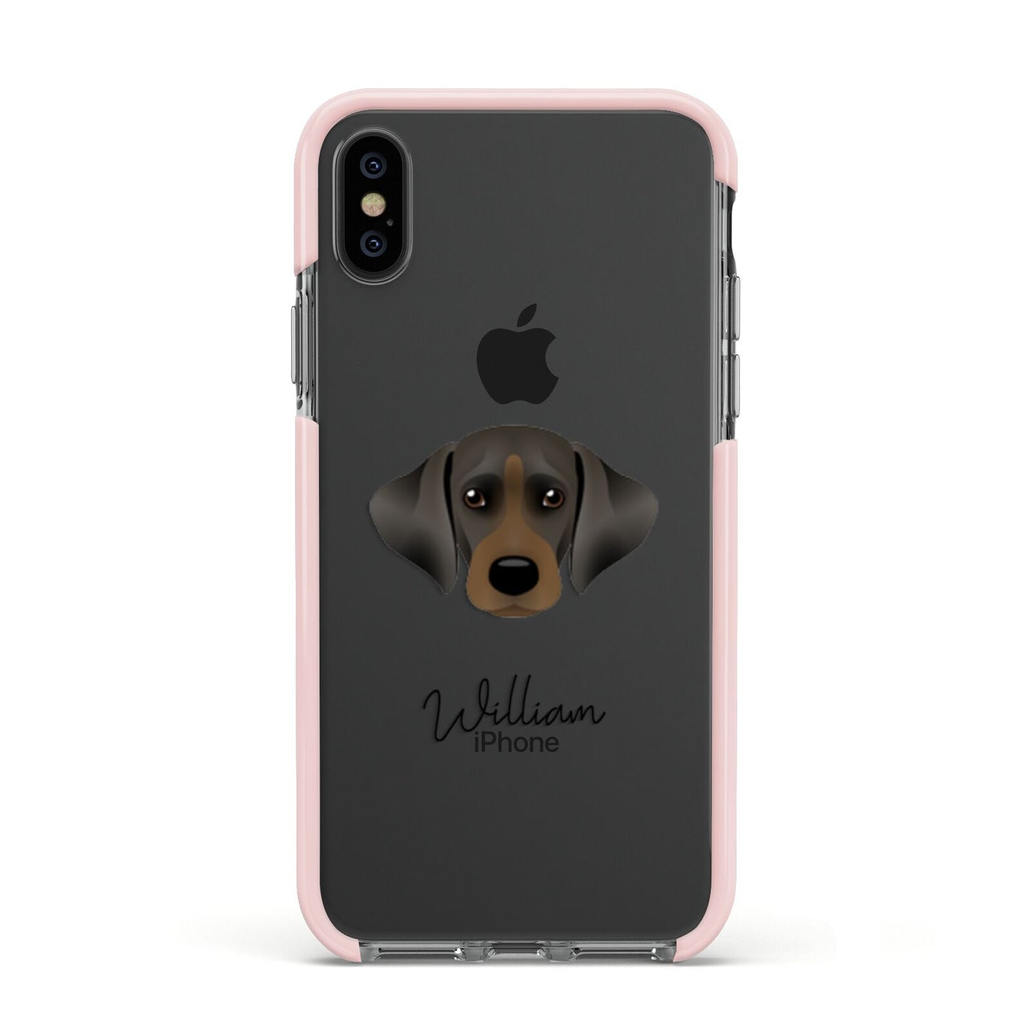 Cockador Personalised Apple iPhone Xs Impact Case Pink Edge on Black Phone