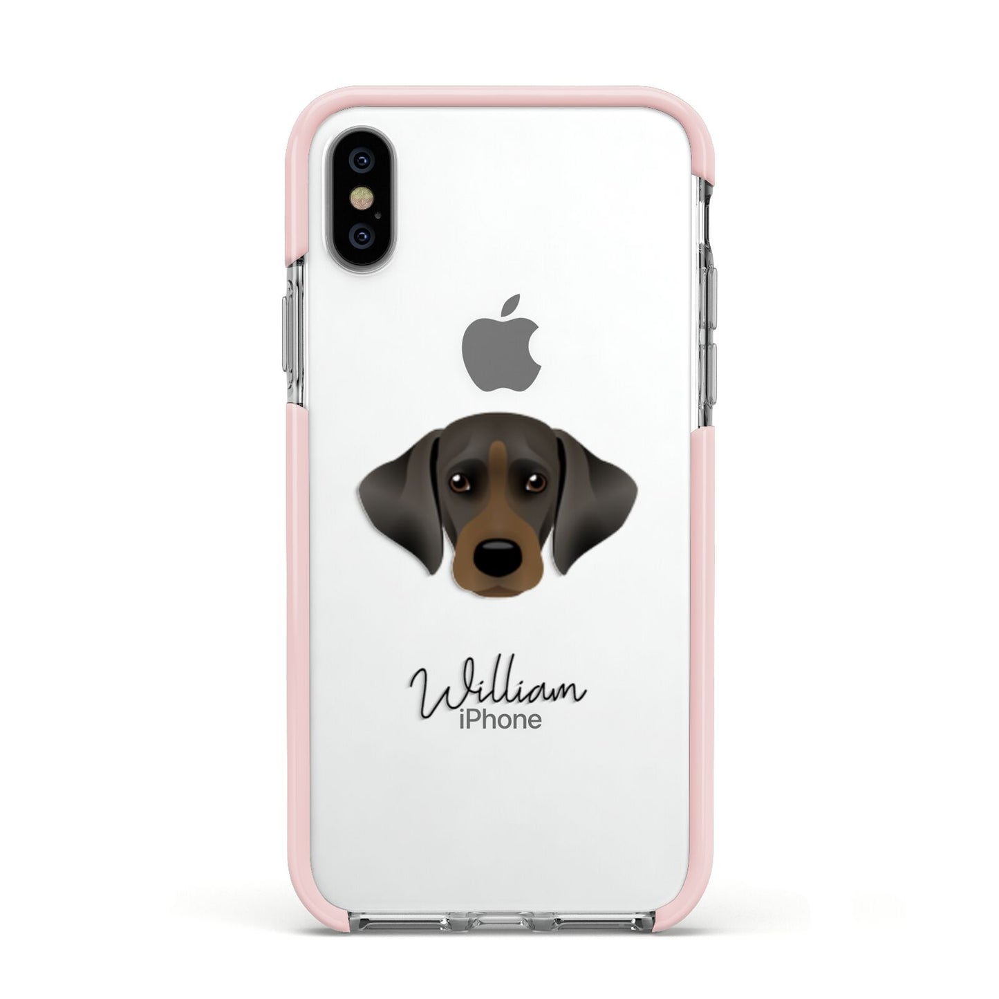 Cockador Personalised Apple iPhone Xs Impact Case Pink Edge on Silver Phone