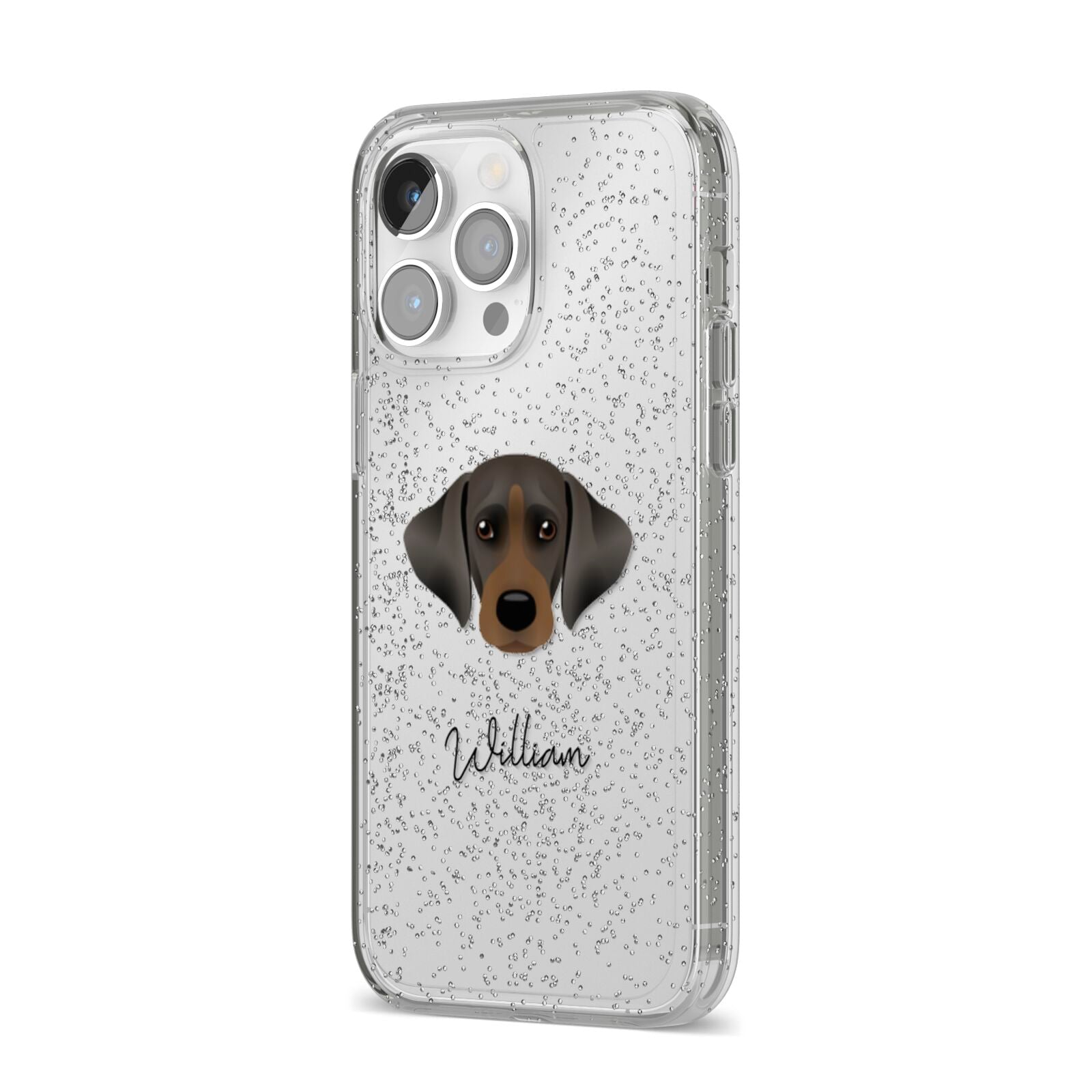 Cockador Personalised iPhone 14 Pro Max Glitter Tough Case Silver Angled Image