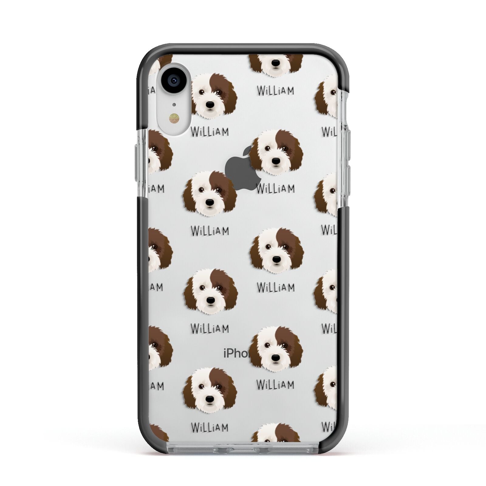Cockapoo Icon with Name Apple iPhone XR Impact Case Black Edge on Silver Phone