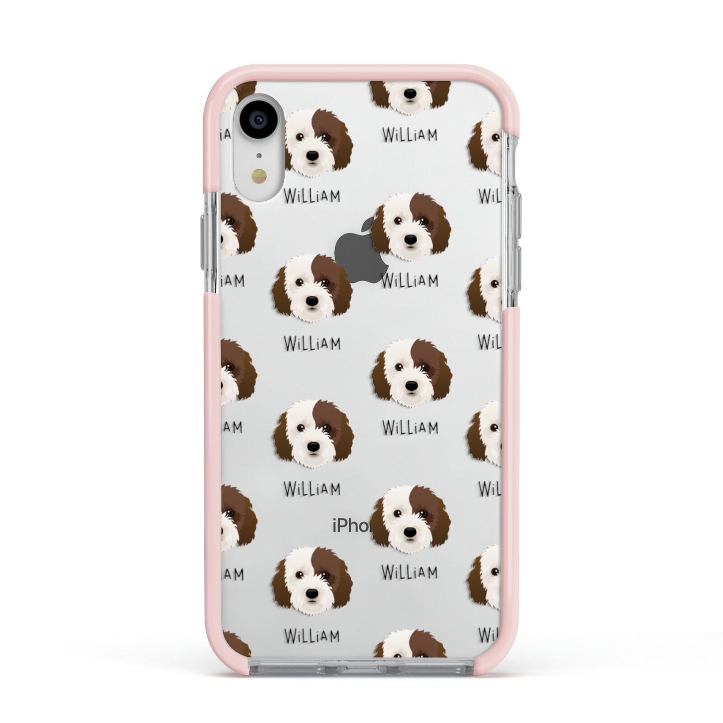 Cockapoo Icon with Name Apple iPhone XR Impact Case Pink Edge on Silver Phone