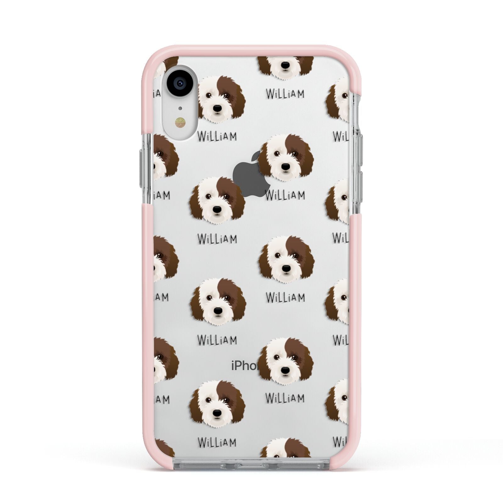 Cockapoo Icon with Name Apple iPhone XR Impact Case Pink Edge on Silver Phone