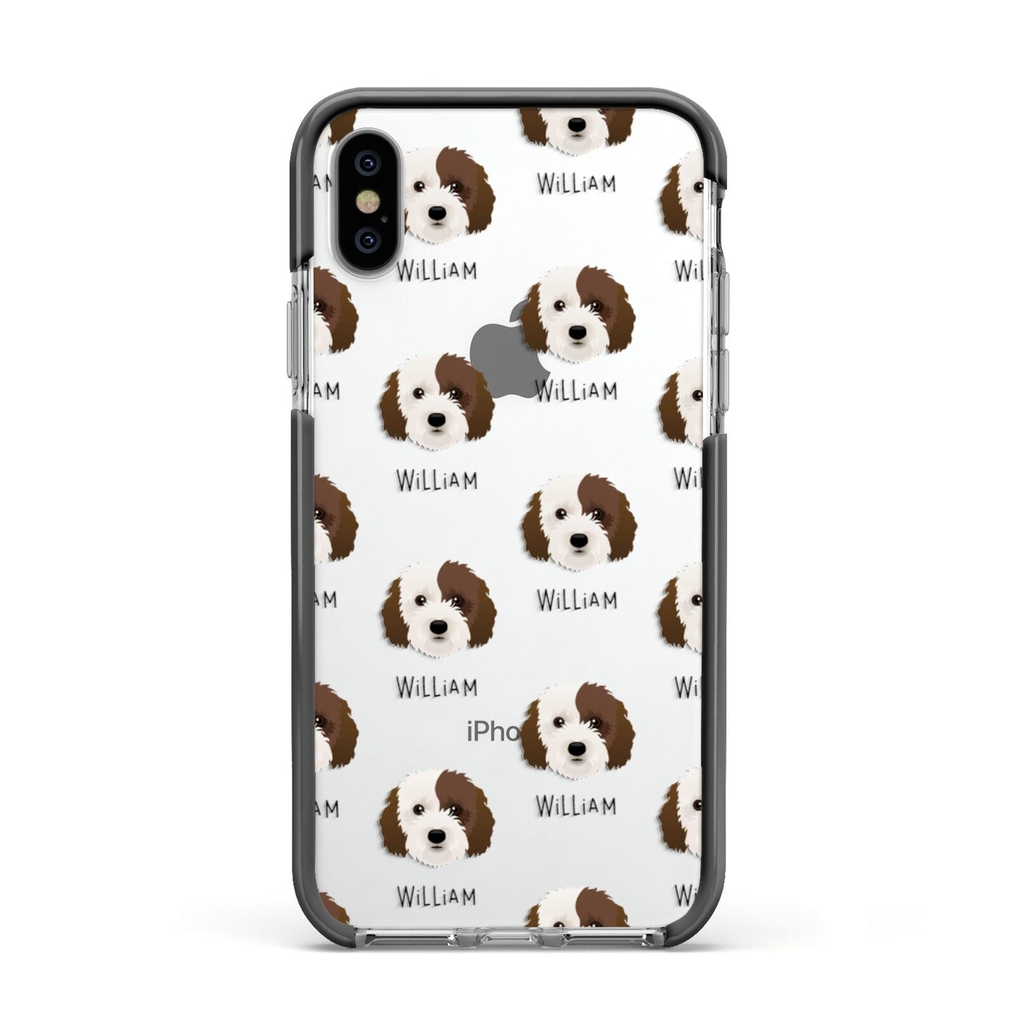 Cockapoo Icon with Name Apple iPhone Xs Impact Case Black Edge on Silver Phone