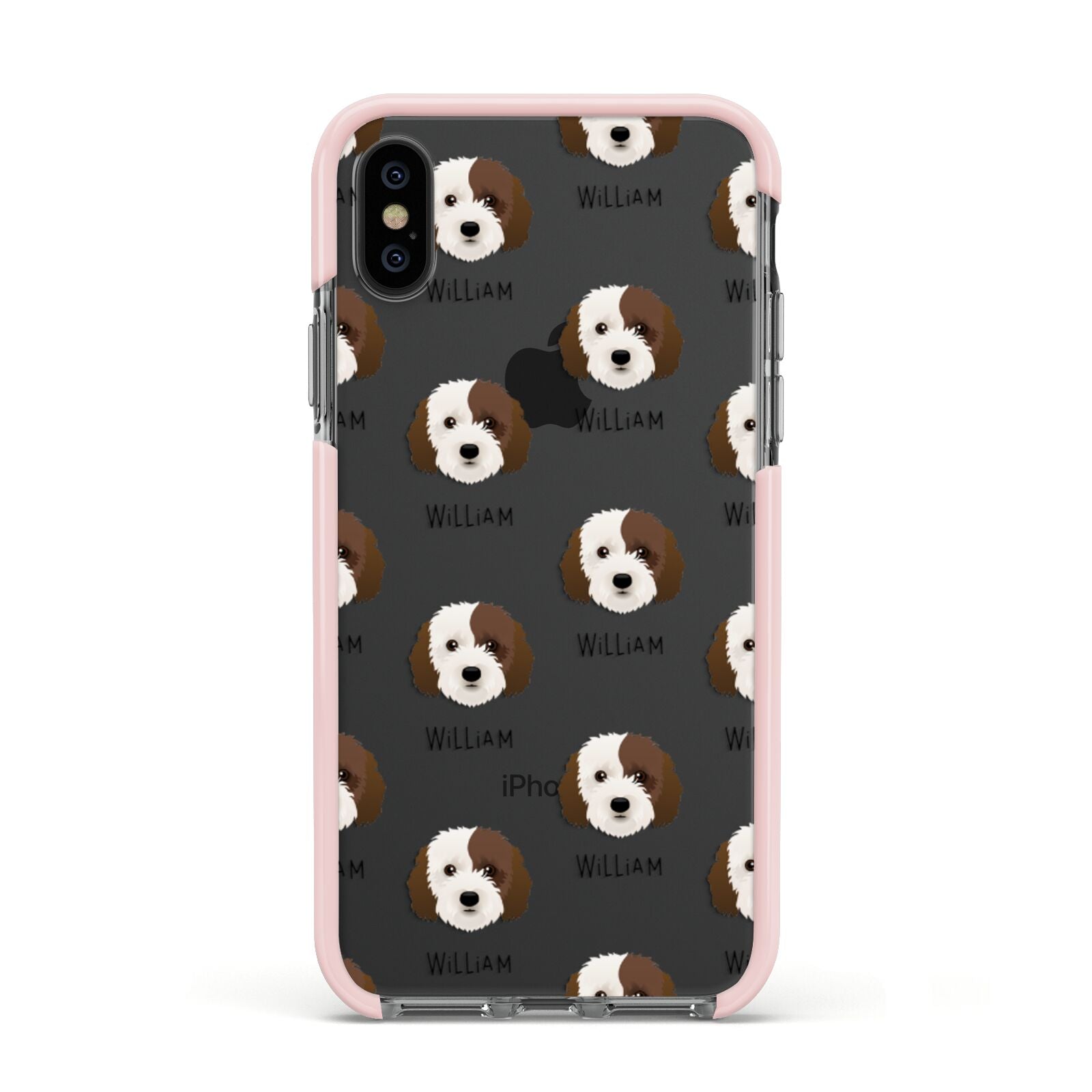 Cockapoo Icon with Name Apple iPhone Xs Impact Case Pink Edge on Black Phone