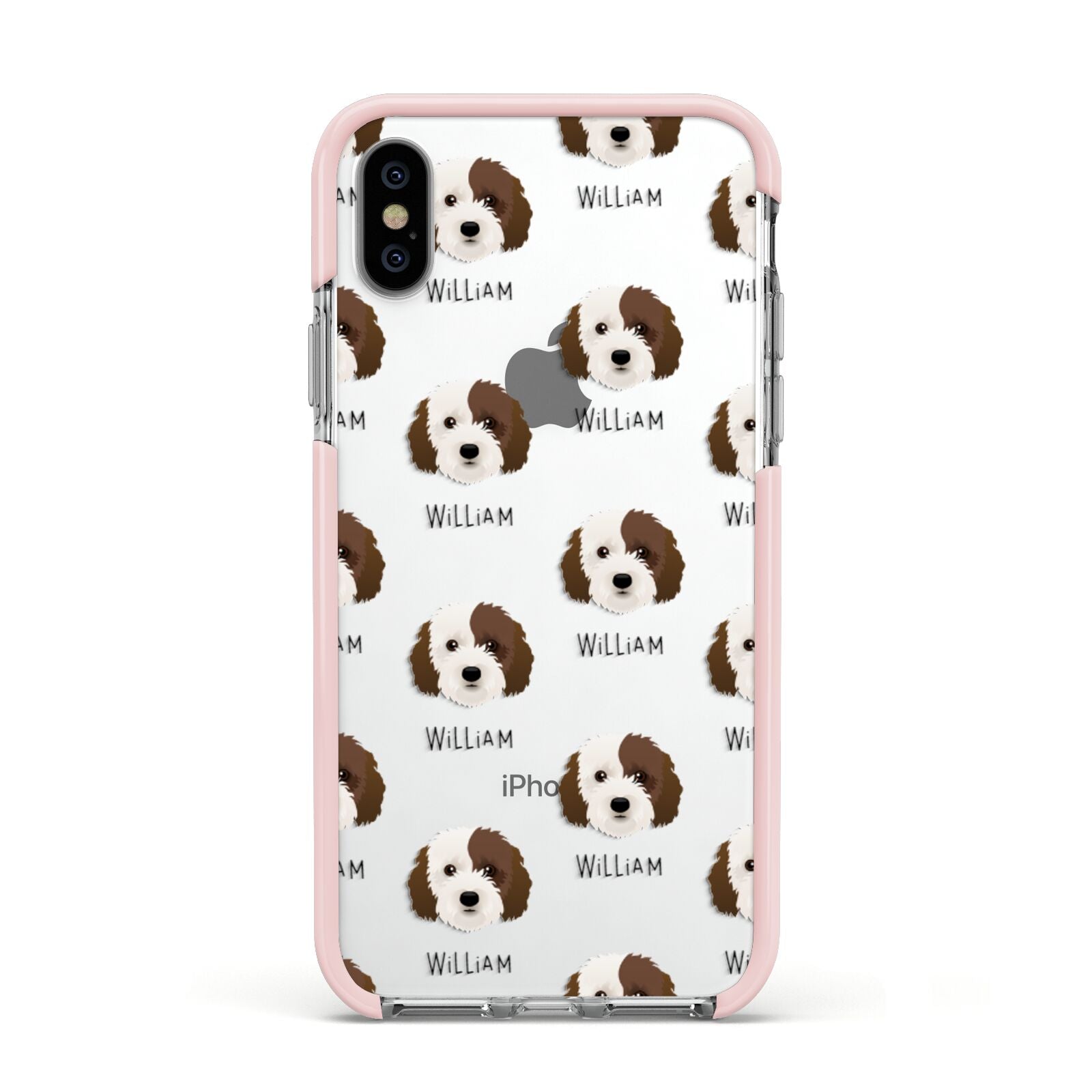 Cockapoo Icon with Name Apple iPhone Xs Impact Case Pink Edge on Silver Phone
