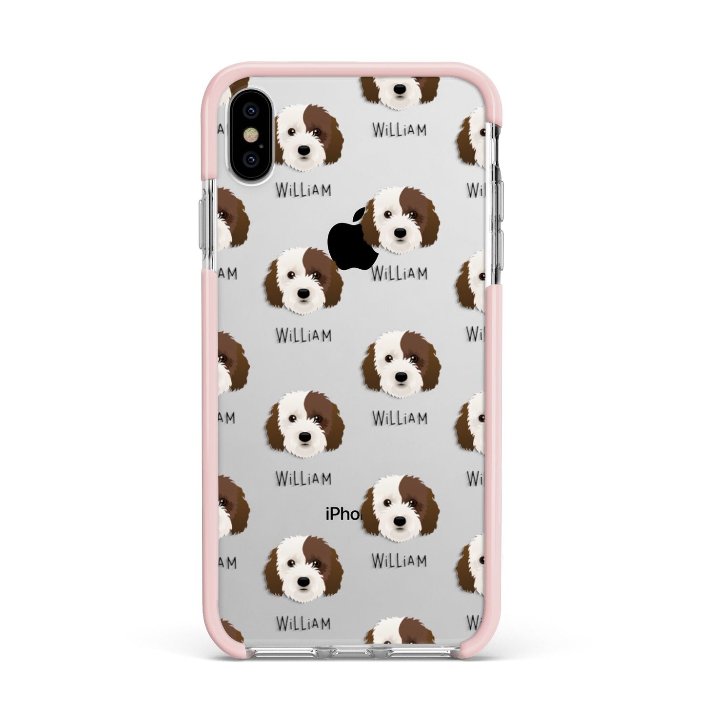 Cockapoo Icon with Name Apple iPhone Xs Max Impact Case Pink Edge on Silver Phone