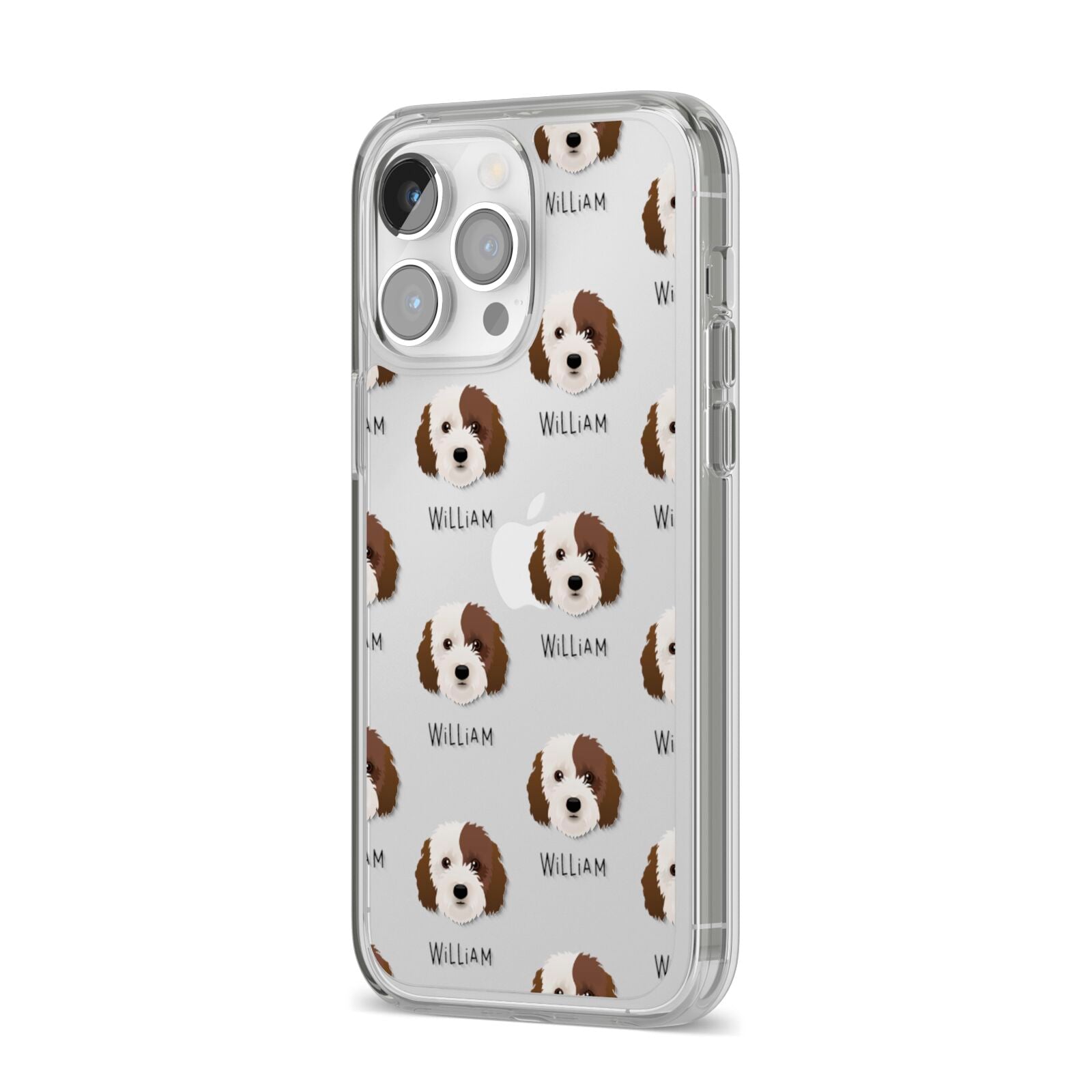 Cockapoo Icon with Name iPhone 14 Pro Max Clear Tough Case Silver Angled Image