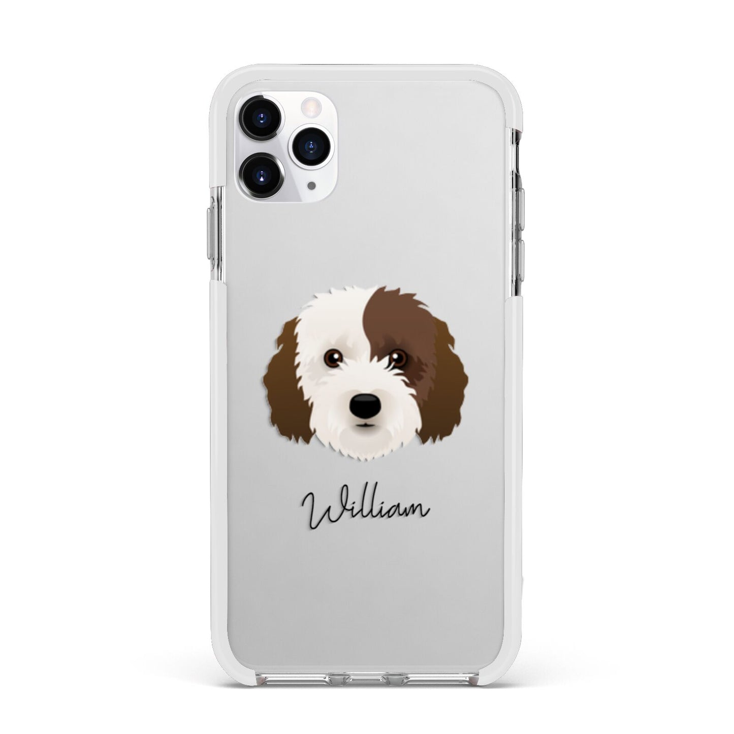 Cockapoo Personalised Apple iPhone 11 Pro Max in Silver with White Impact Case