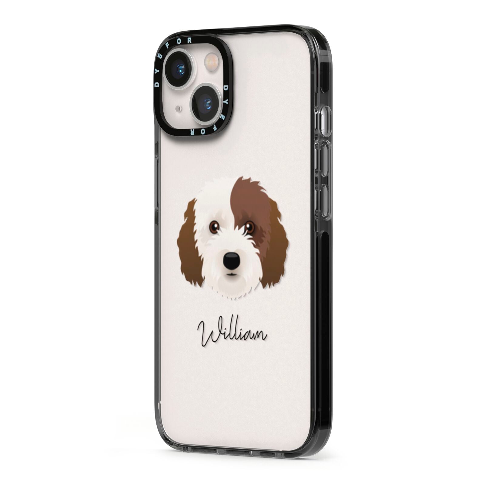 Cockapoo Personalised iPhone 13 Black Impact Case Side Angle on Silver phone