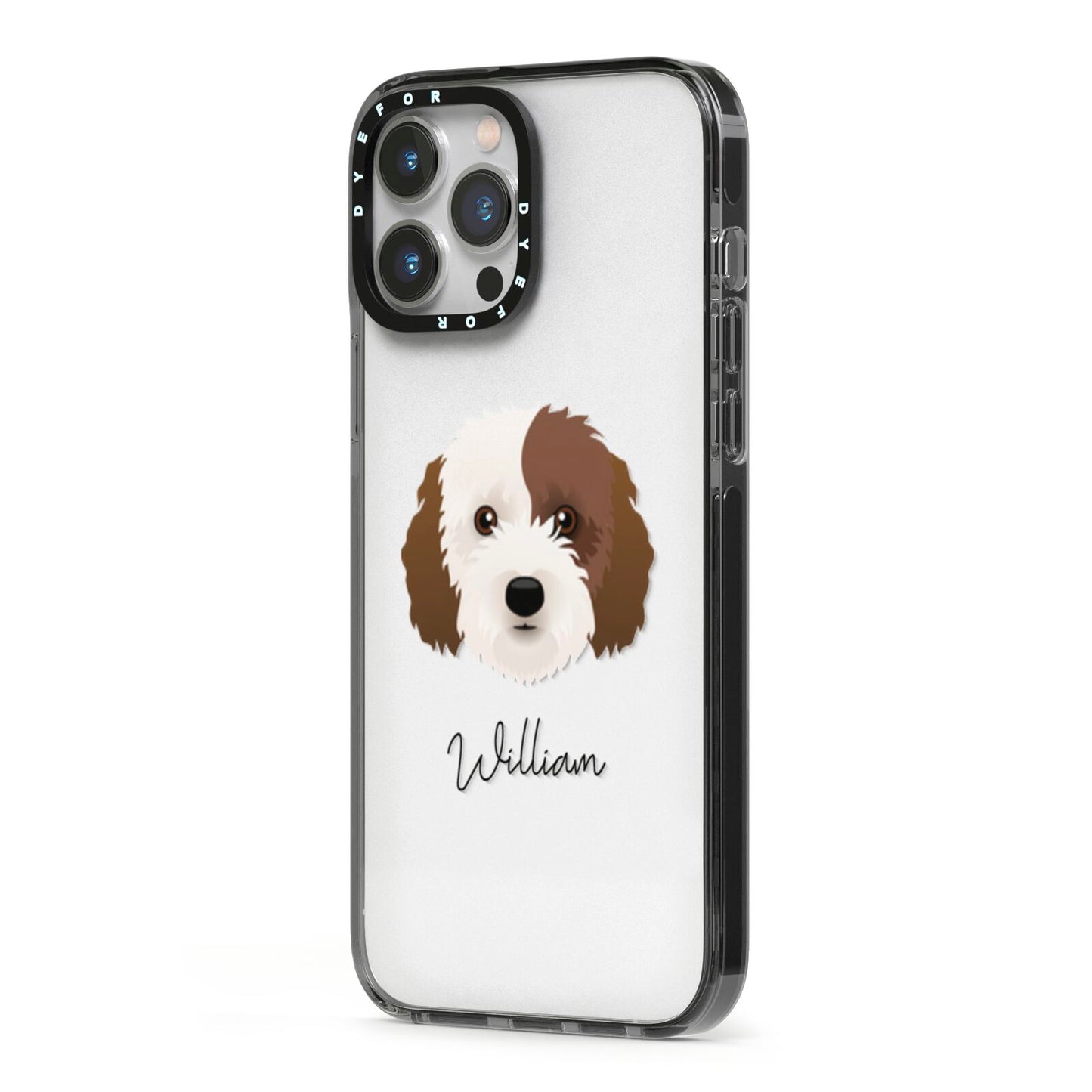 Cockapoo Personalised iPhone 13 Pro Max Black Impact Case Side Angle on Silver phone