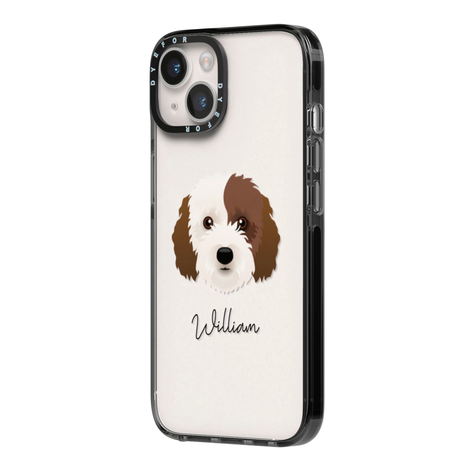 Cockapoo Personalised iPhone 14 Black Impact Case Side Angle on Silver phone