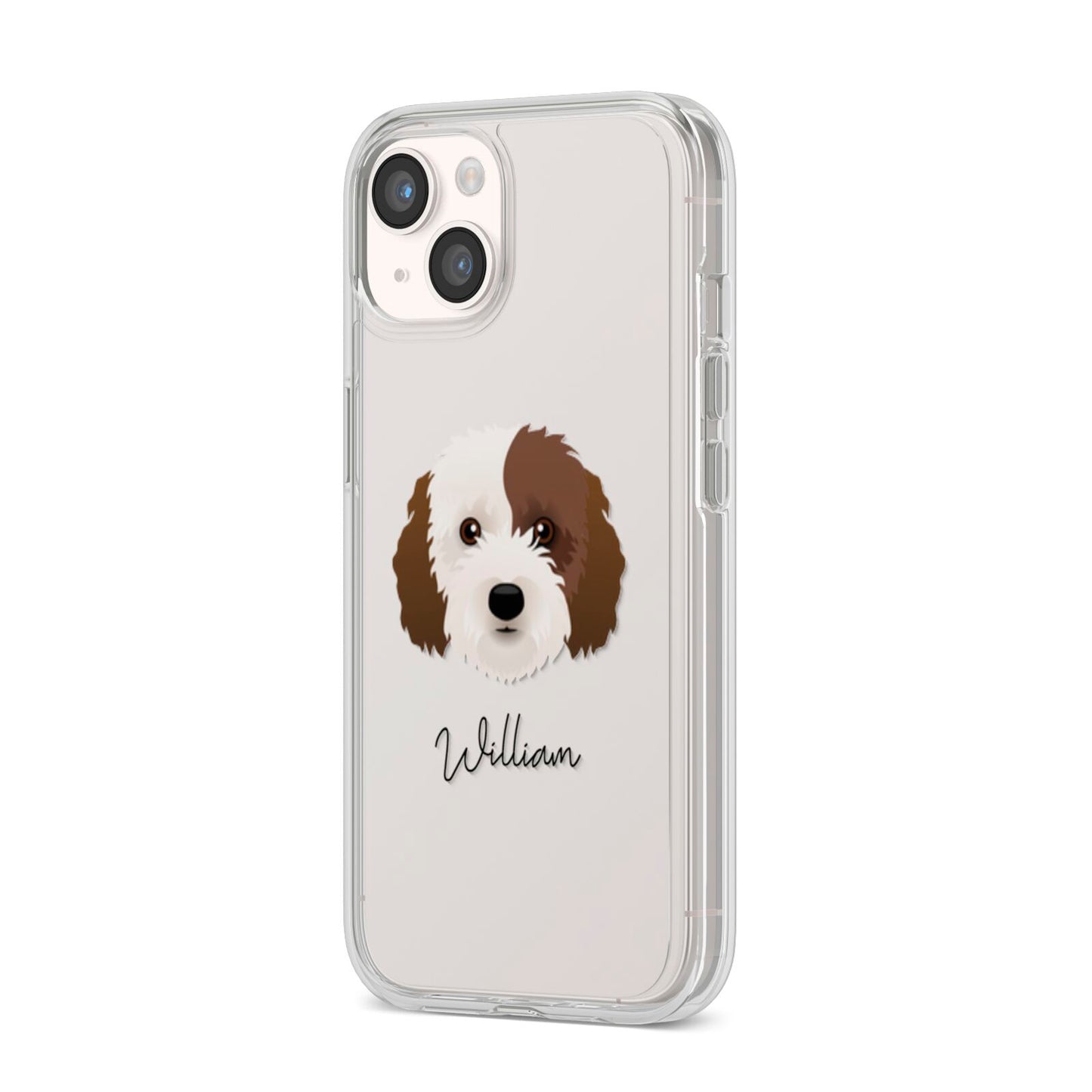 Cockapoo Personalised iPhone 14 Clear Tough Case Starlight Angled Image