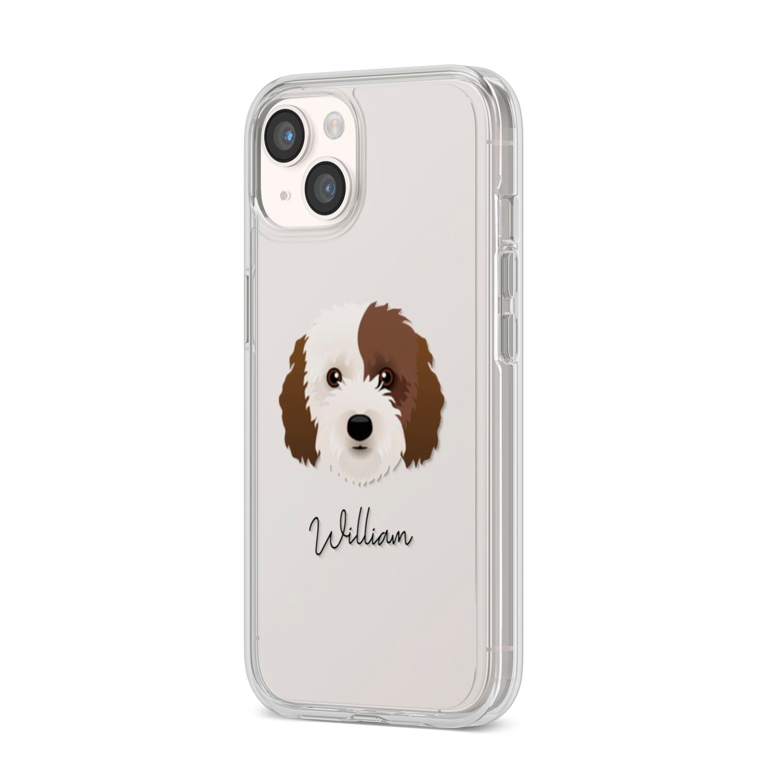 Cockapoo Personalised iPhone 14 Clear Tough Case Starlight Angled Image