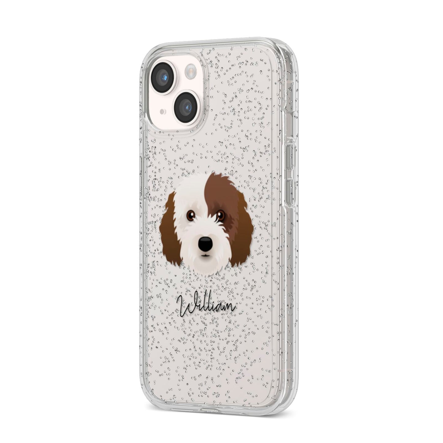 Cockapoo Personalised iPhone 14 Glitter Tough Case Starlight Angled Image