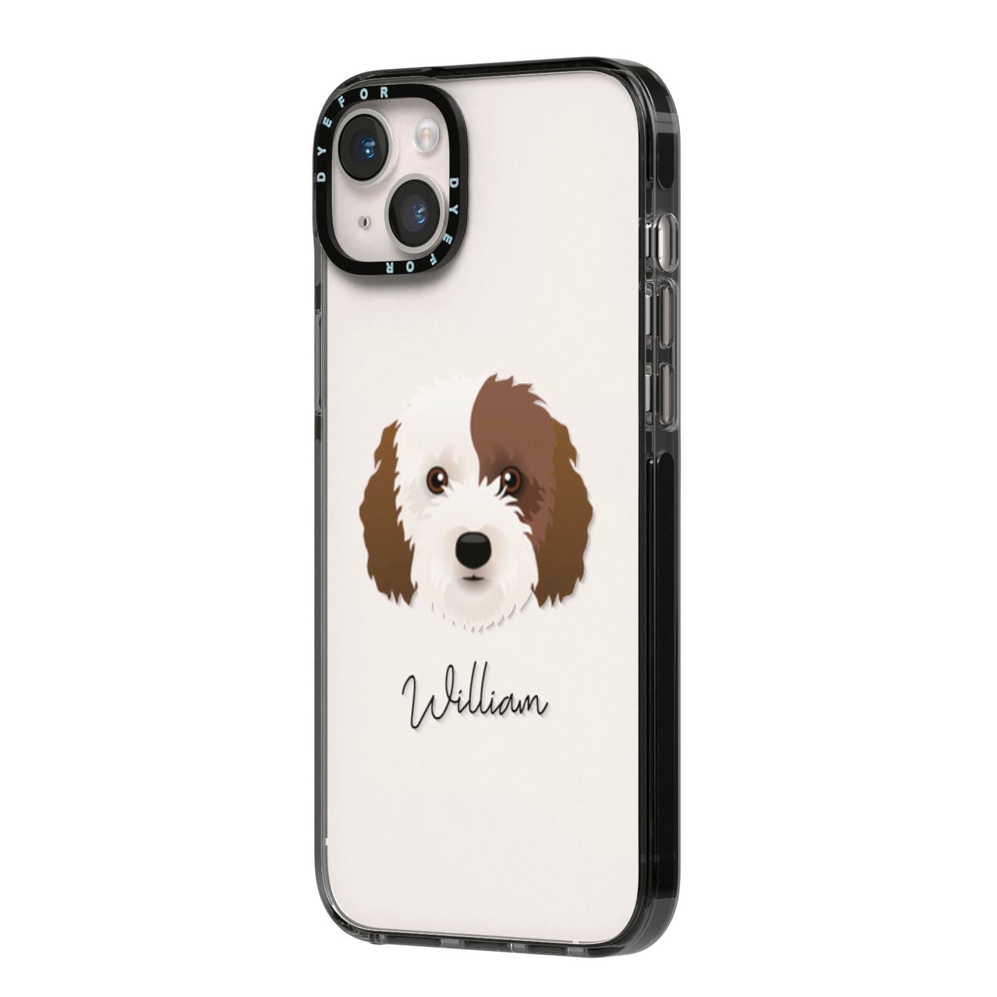 Cockapoo Personalised iPhone 14 Plus Black Impact Case Side Angle on Silver phone