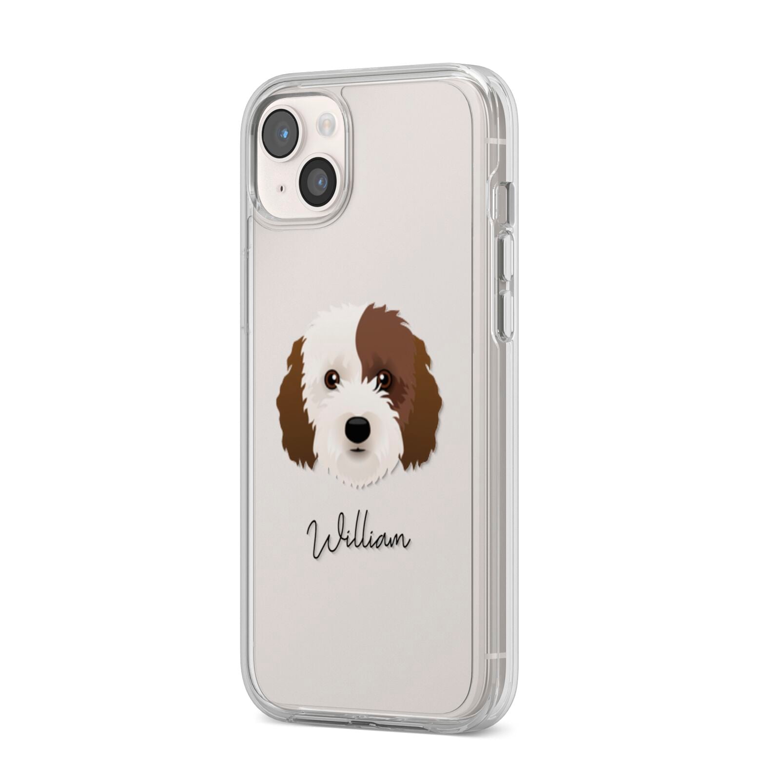 Cockapoo Personalised iPhone 14 Plus Clear Tough Case Starlight Angled Image