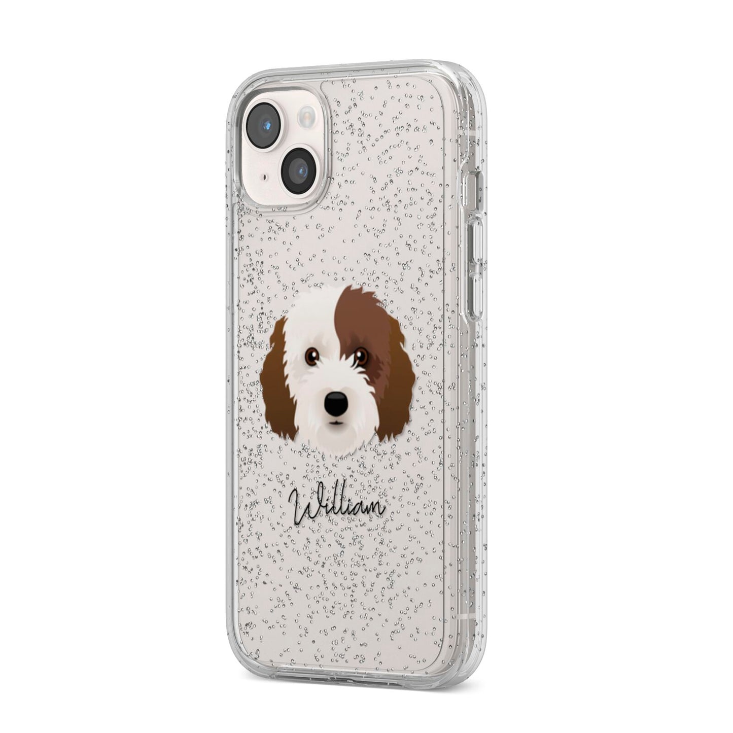 Cockapoo Personalised iPhone 14 Plus Glitter Tough Case Starlight Angled Image