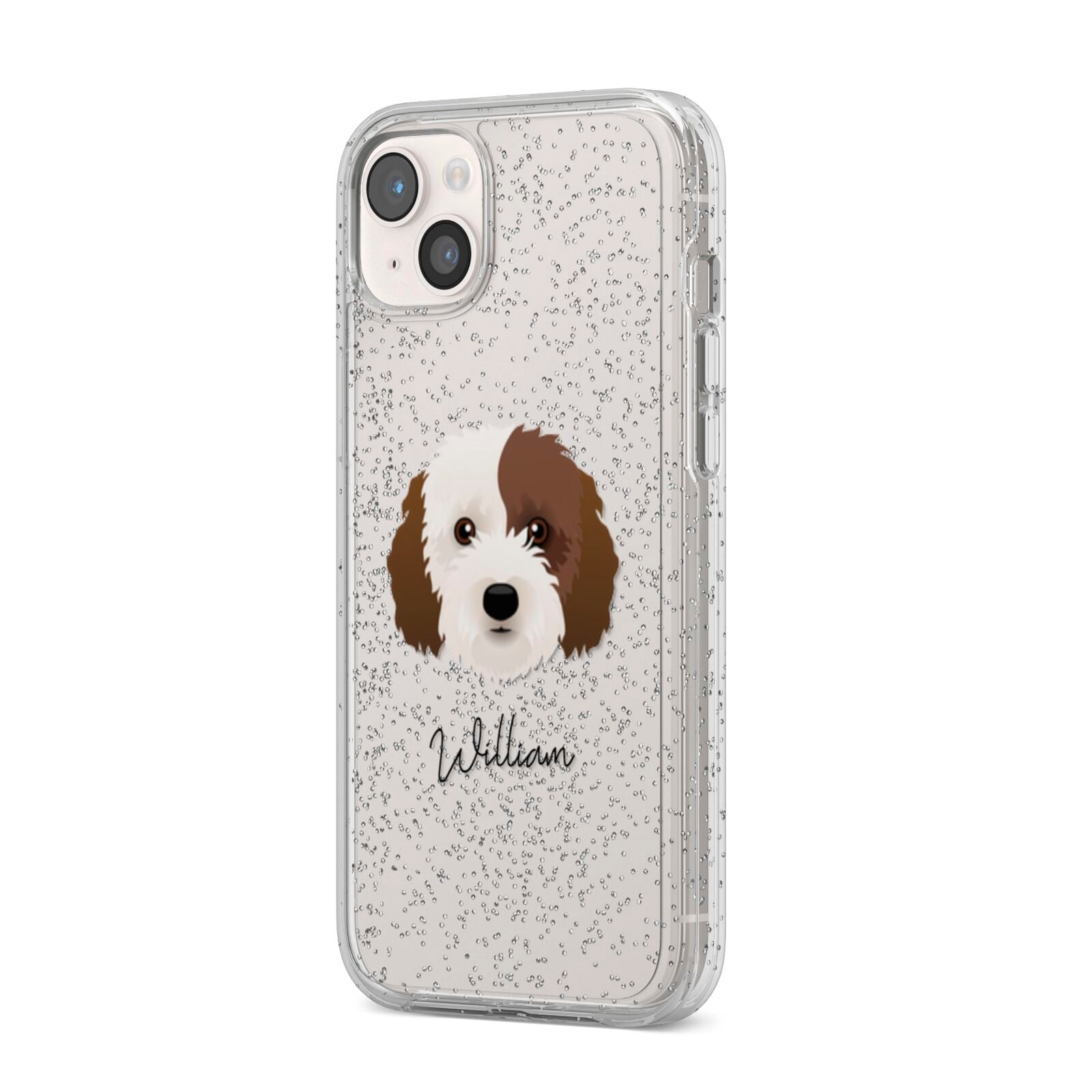 Cockapoo Personalised iPhone 14 Plus Glitter Tough Case Starlight Angled Image