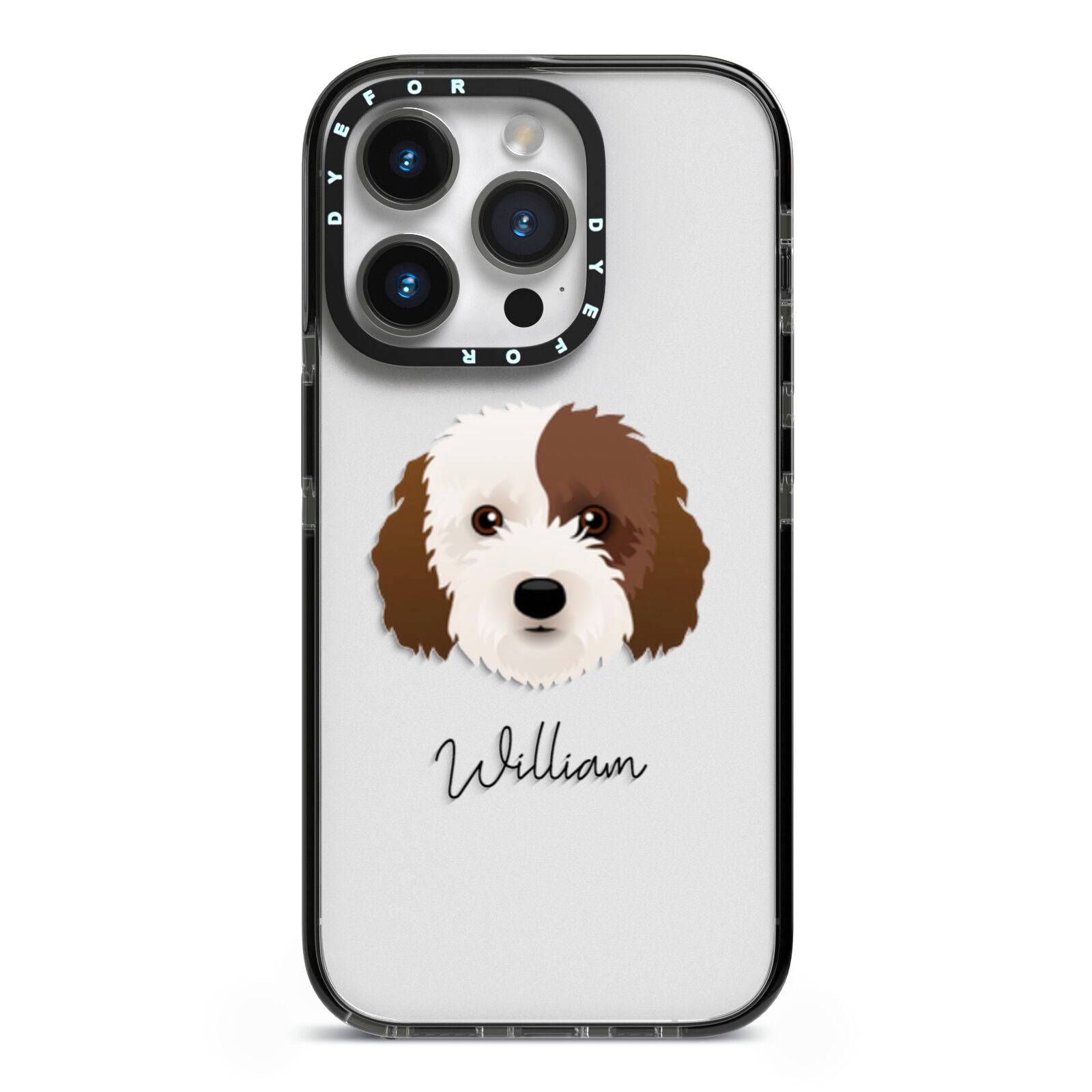Cockapoo Personalised iPhone 14 Pro Black Impact Case on Silver phone