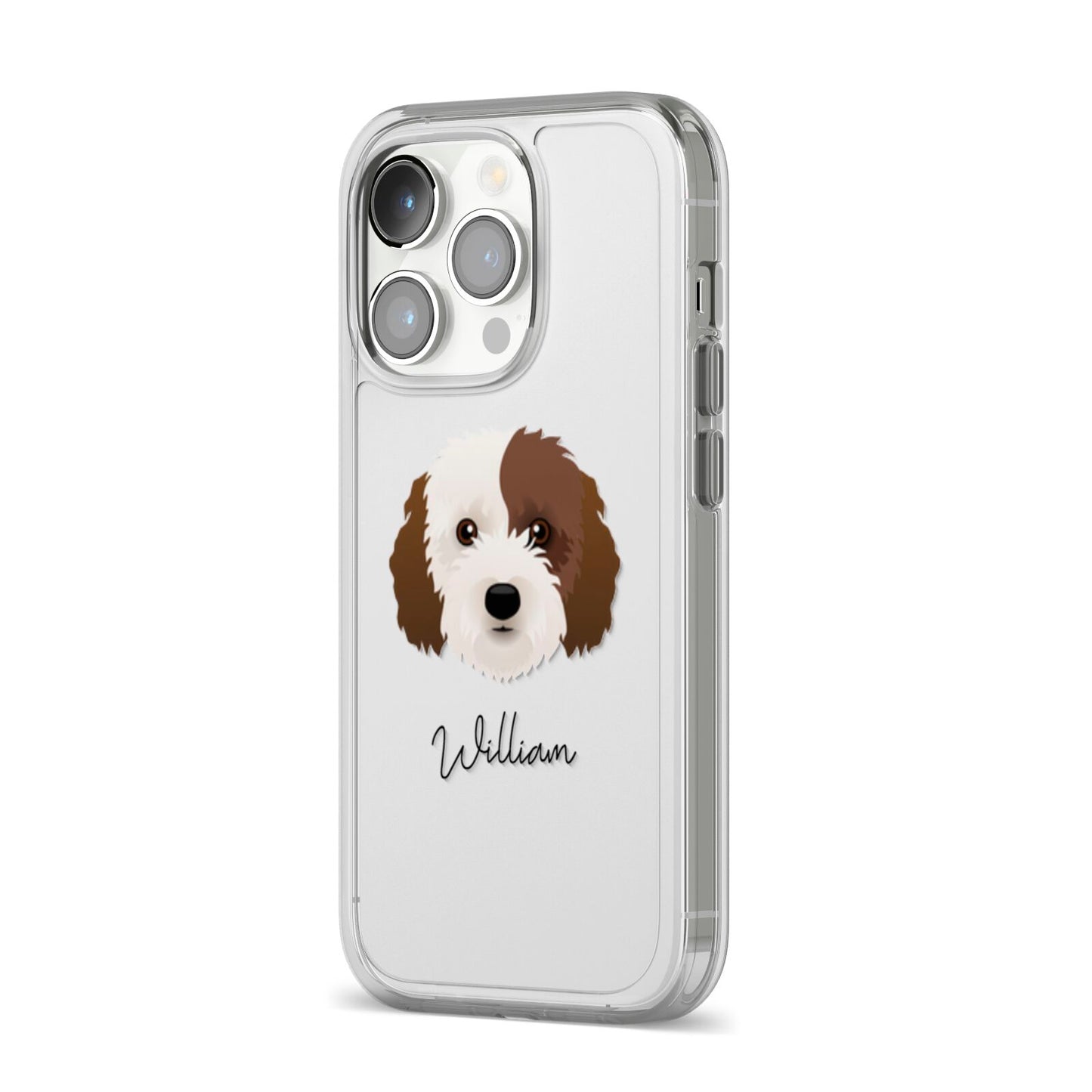 Cockapoo Personalised iPhone 14 Pro Clear Tough Case Silver Angled Image