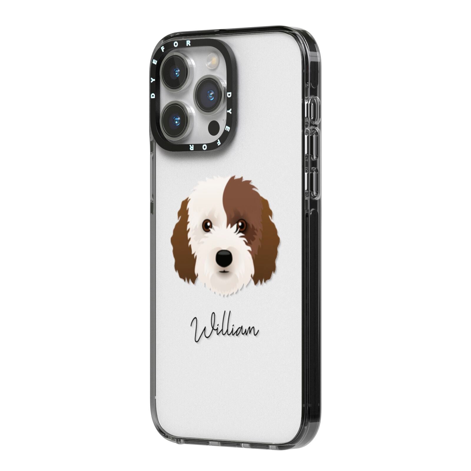 Cockapoo Personalised iPhone 14 Pro Max Black Impact Case Side Angle on Silver phone
