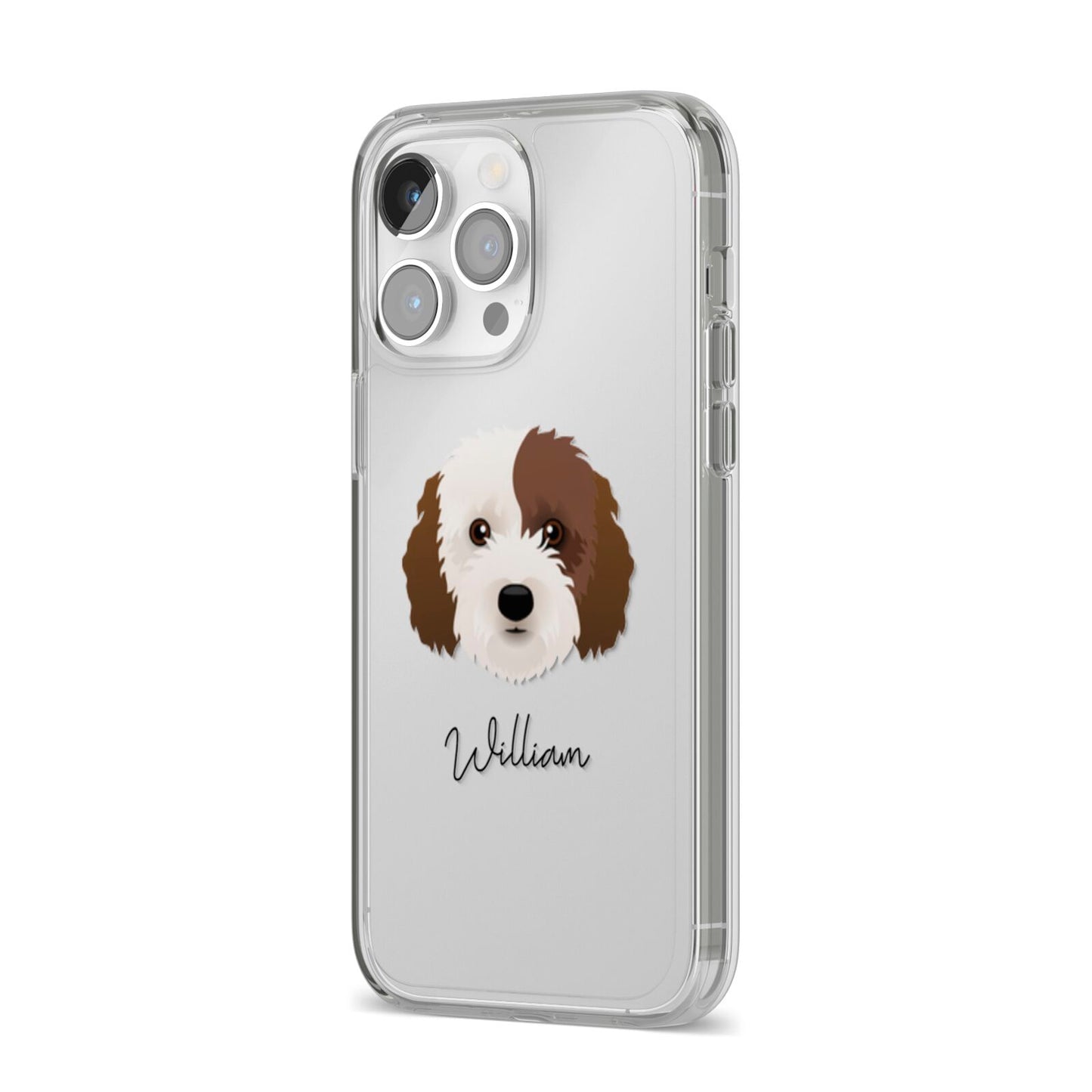Cockapoo Personalised iPhone 14 Pro Max Clear Tough Case Silver Angled Image