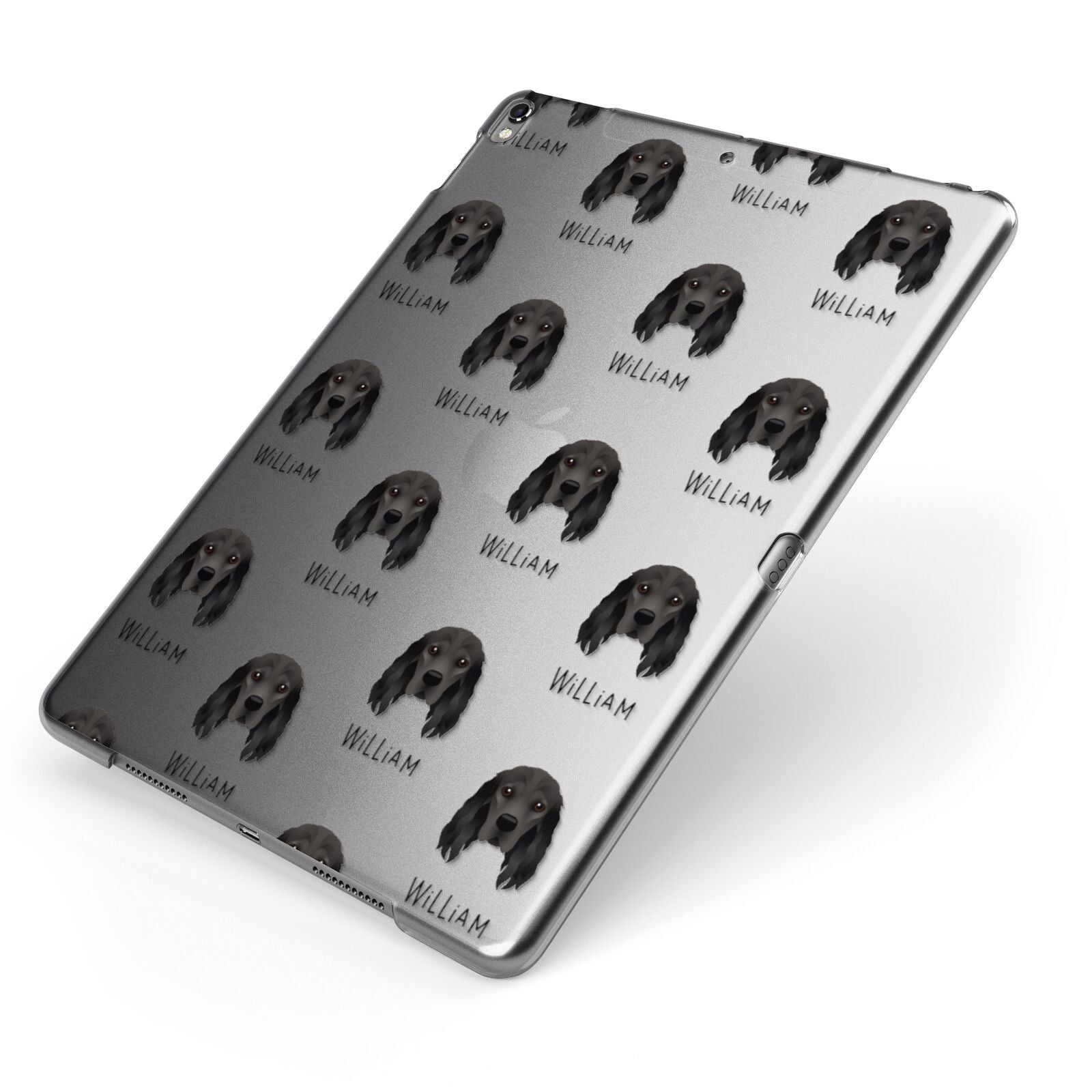 Cocker Spaniel Icon with Name Apple iPad Case on Grey iPad Side View