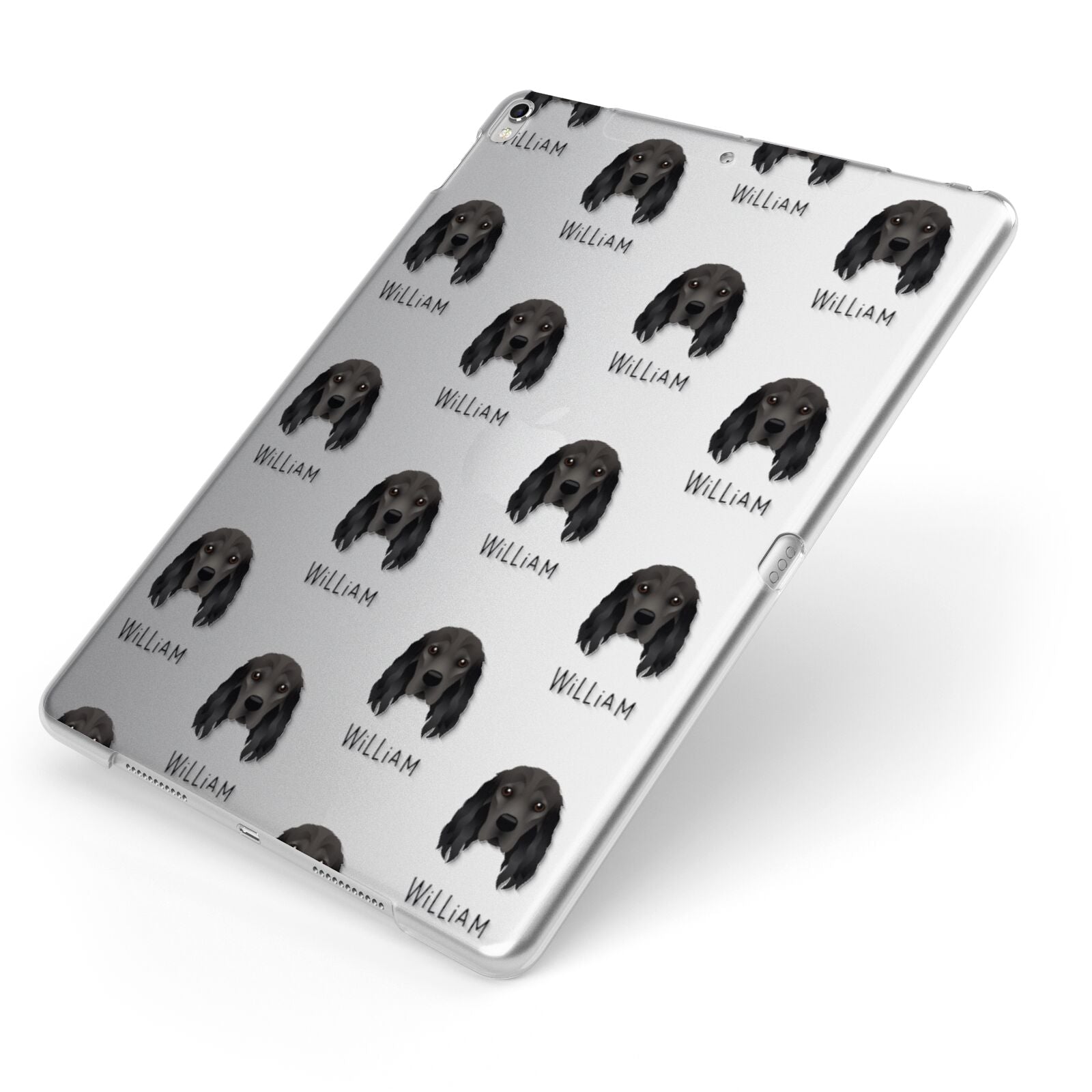 Cocker Spaniel Icon with Name Apple iPad Case on Silver iPad Side View