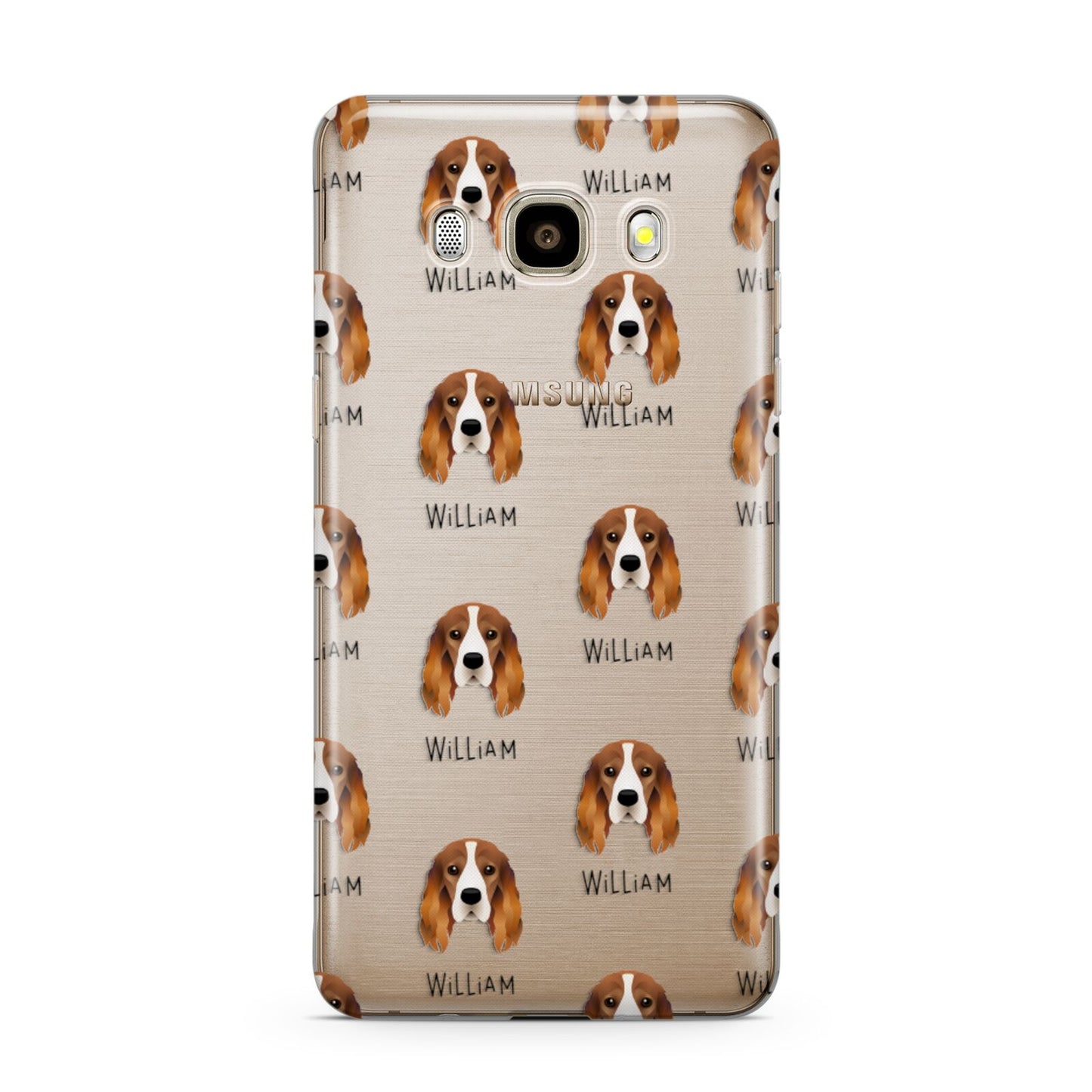 Cocker Spaniel Icon with Name Samsung Galaxy J7 2016 Case on gold phone