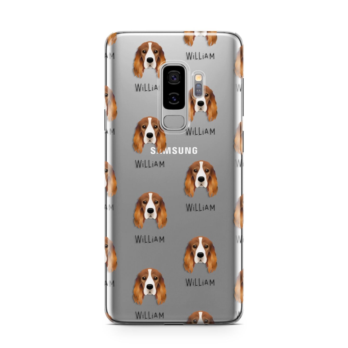 Cocker Spaniel Icon with Name Samsung Galaxy S9 Plus Case on Silver phone