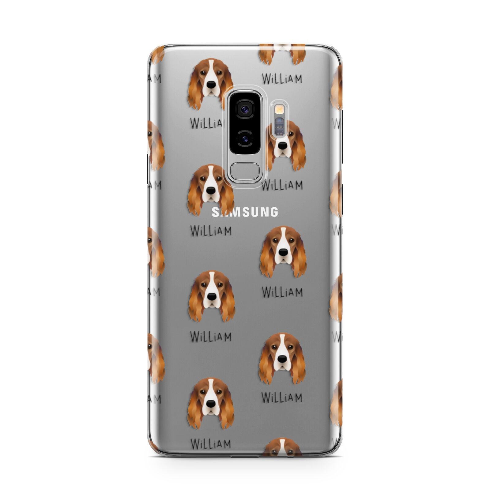 Cocker Spaniel Icon with Name Samsung Galaxy S9 Plus Case on Silver phone