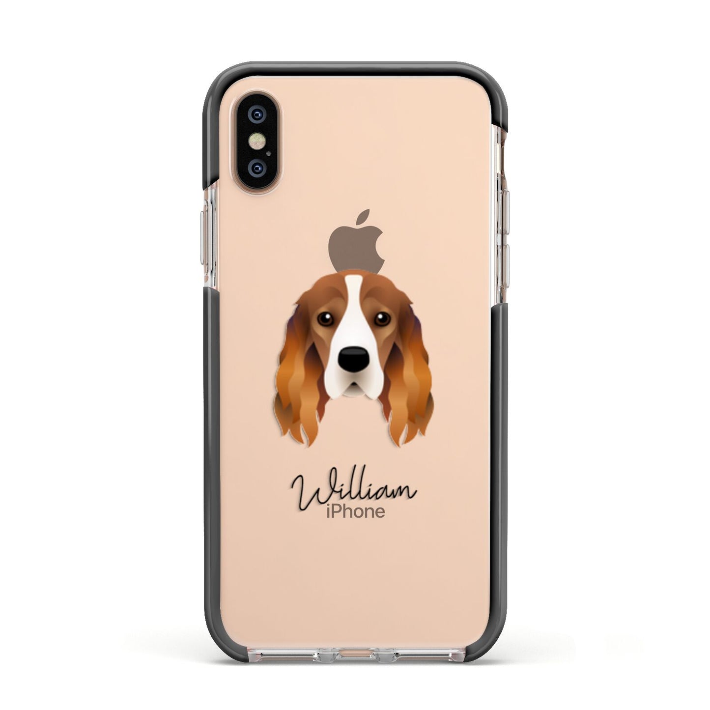 Cocker Spaniel Personalised Apple iPhone Xs Impact Case Black Edge on Gold Phone