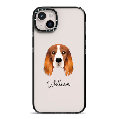 Cocker Spaniel Personalised iPhone 14 Plus Black Impact Case on Silver phone