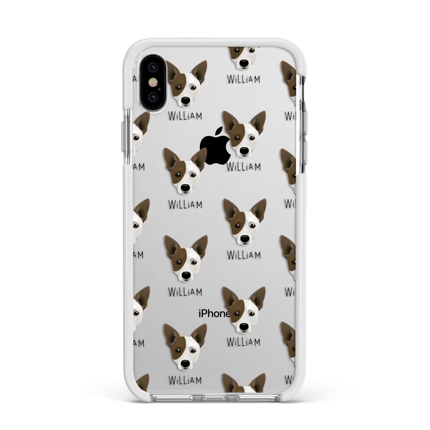 Cojack Icon with Name Apple iPhone Xs Max Impact Case White Edge on Silver Phone