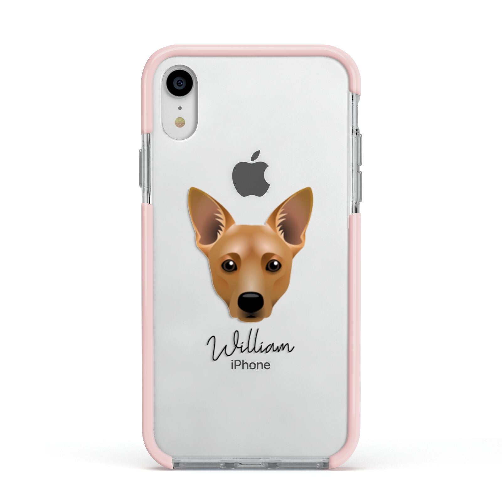Cojack Personalised Apple iPhone XR Impact Case Pink Edge on Silver Phone