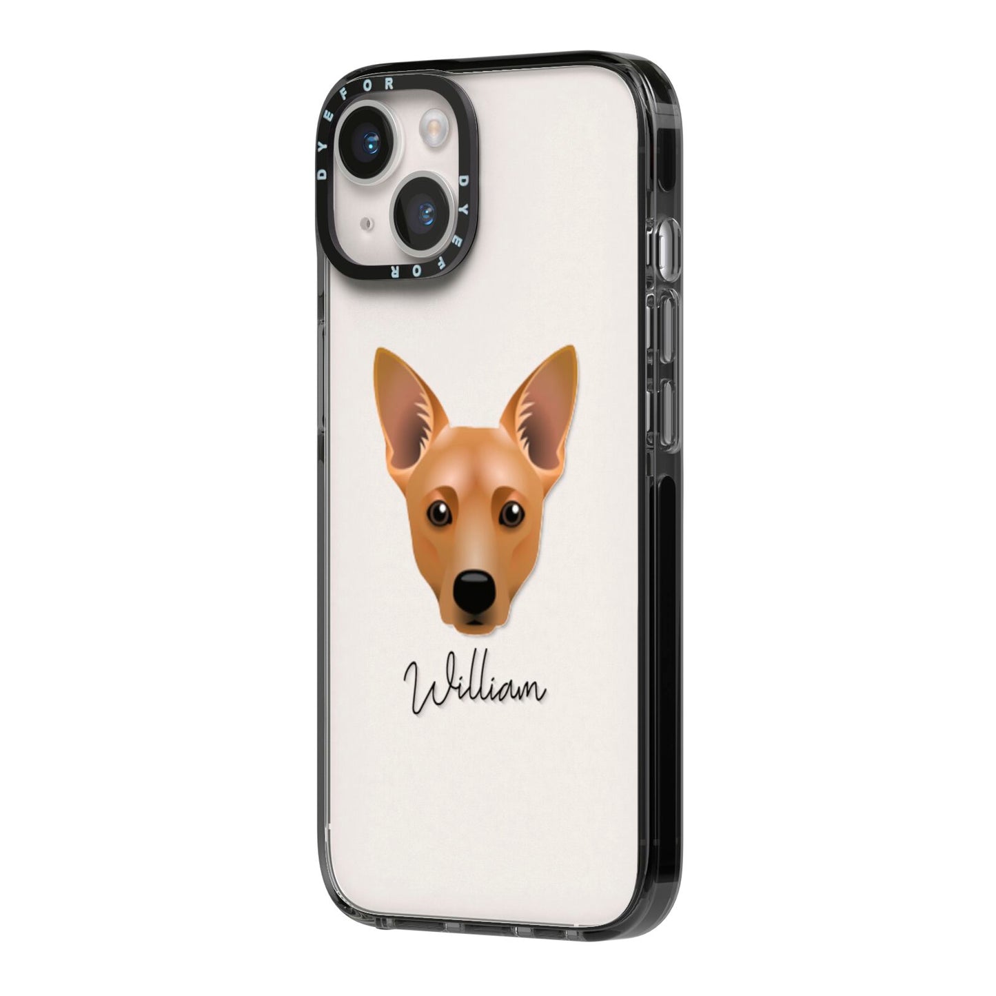Cojack Personalised iPhone 14 Black Impact Case Side Angle on Silver phone