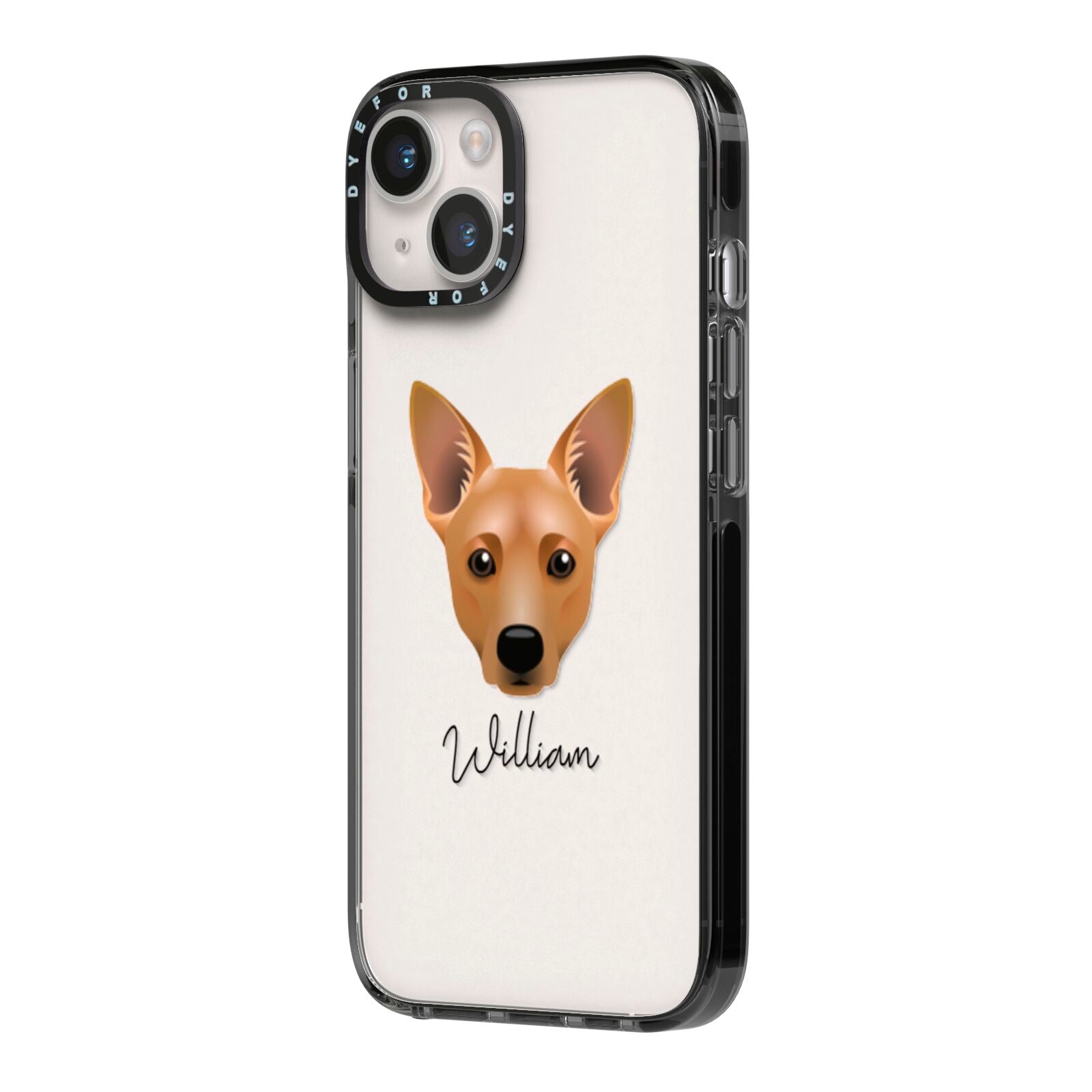 Cojack Personalised iPhone 14 Black Impact Case Side Angle on Silver phone