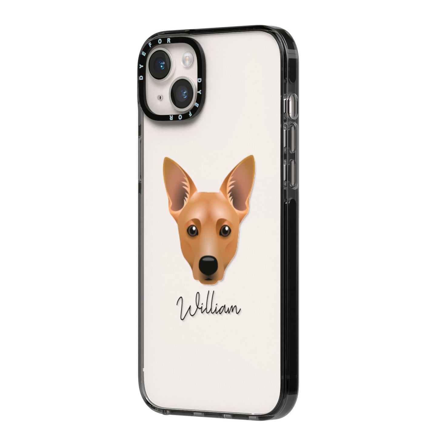Cojack Personalised iPhone 14 Plus Black Impact Case Side Angle on Silver phone