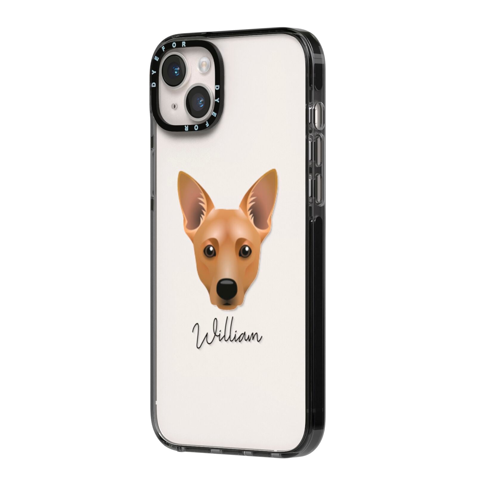 Cojack Personalised iPhone 14 Plus Black Impact Case Side Angle on Silver phone