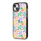 Colourful Doodle iPhone 14 Plus Black Impact Case Side Angle on Silver phone