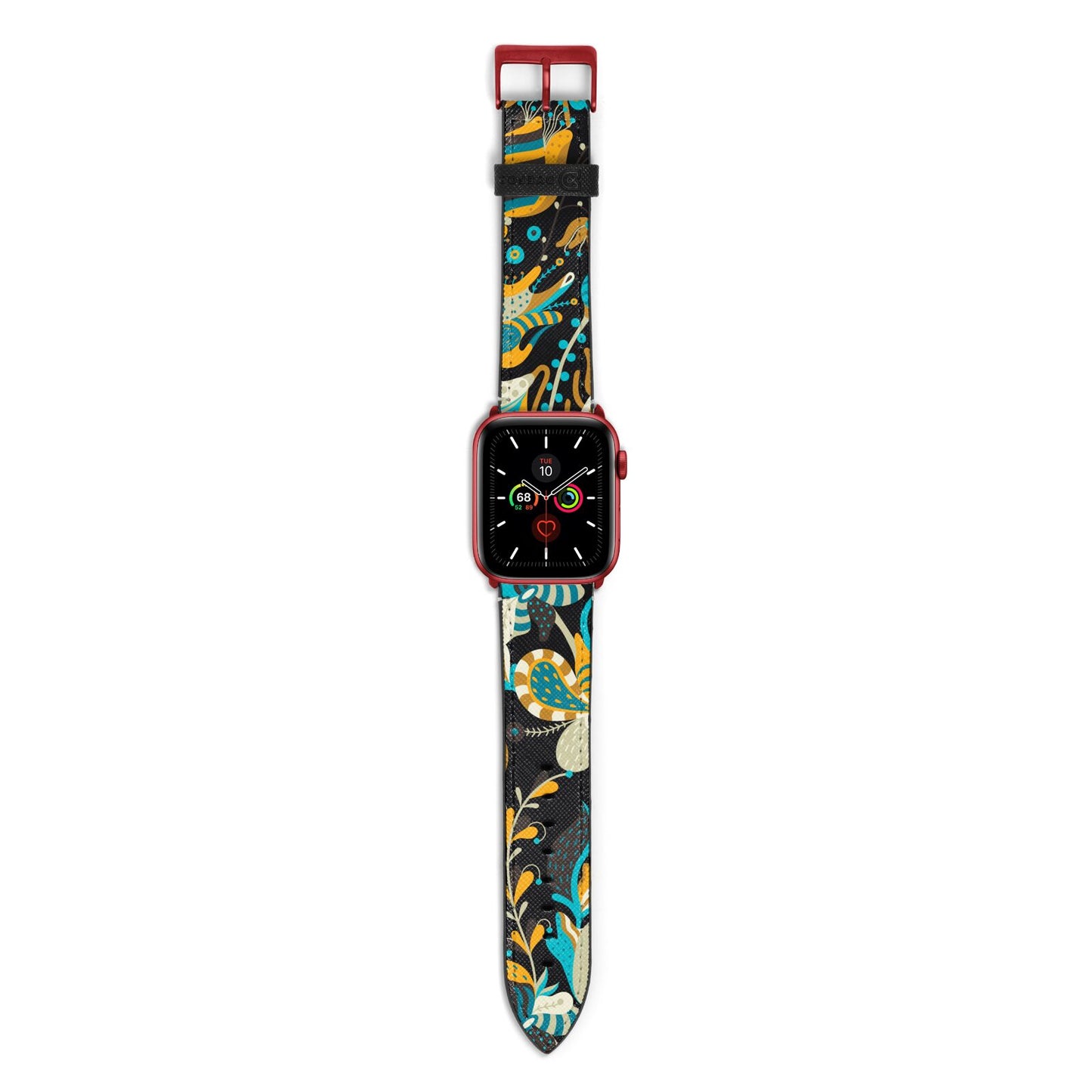 Colourful Floral Apple Watch Strap with Red Hardware